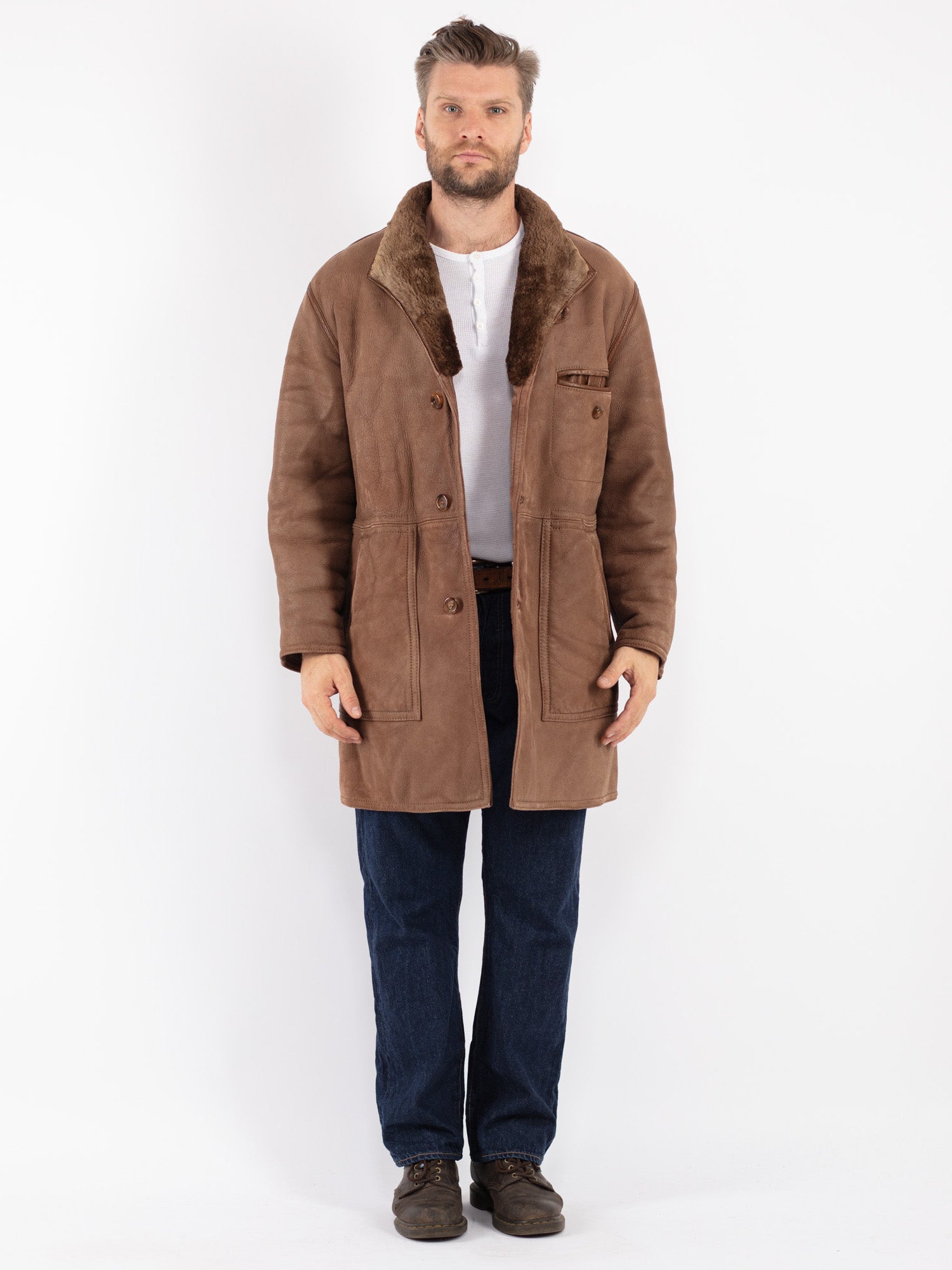 Vintage 70's Men Sheepskin Coat in Brown by Northern Grip
