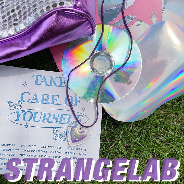 Strangelab Decora Purple Glitter Acrylic Heart Choker | Y2K Suede Rope by Land Decora