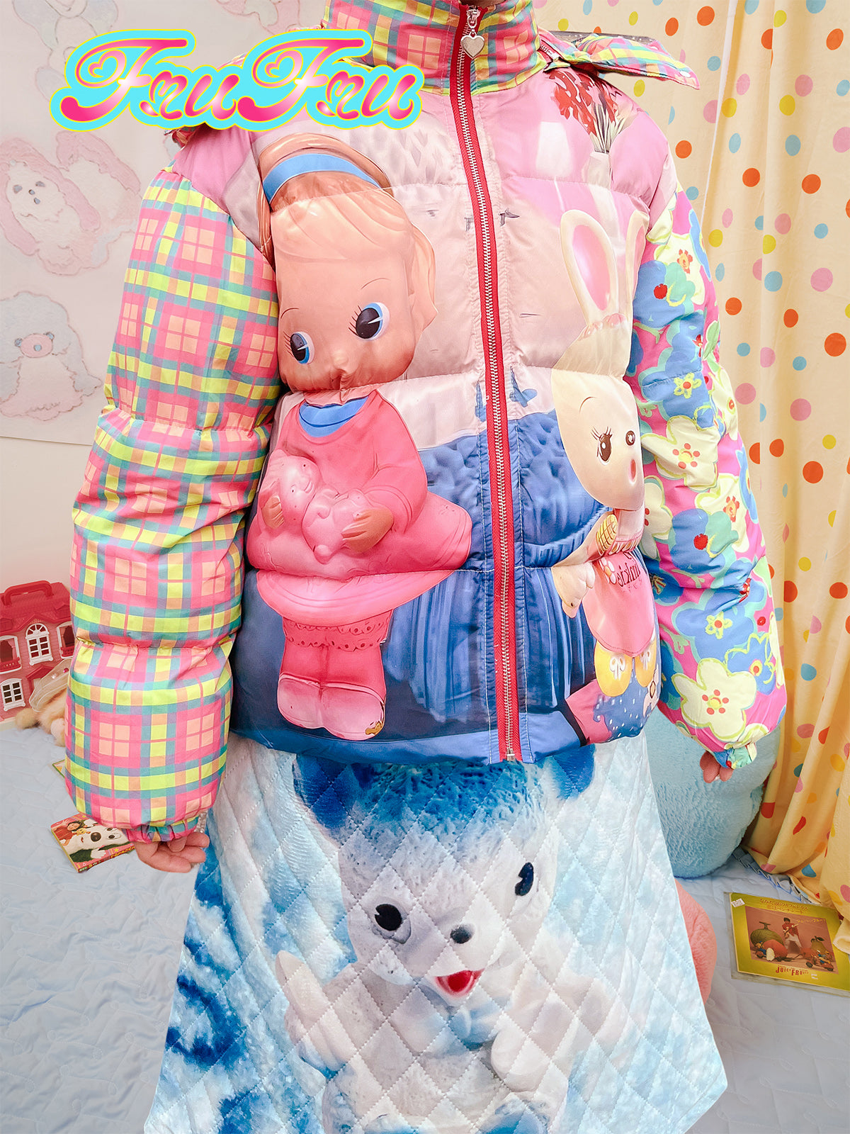 Frufru Colorful Printed Puffer Jacket | 90% White Duck Down Winter Coa by Land Decora