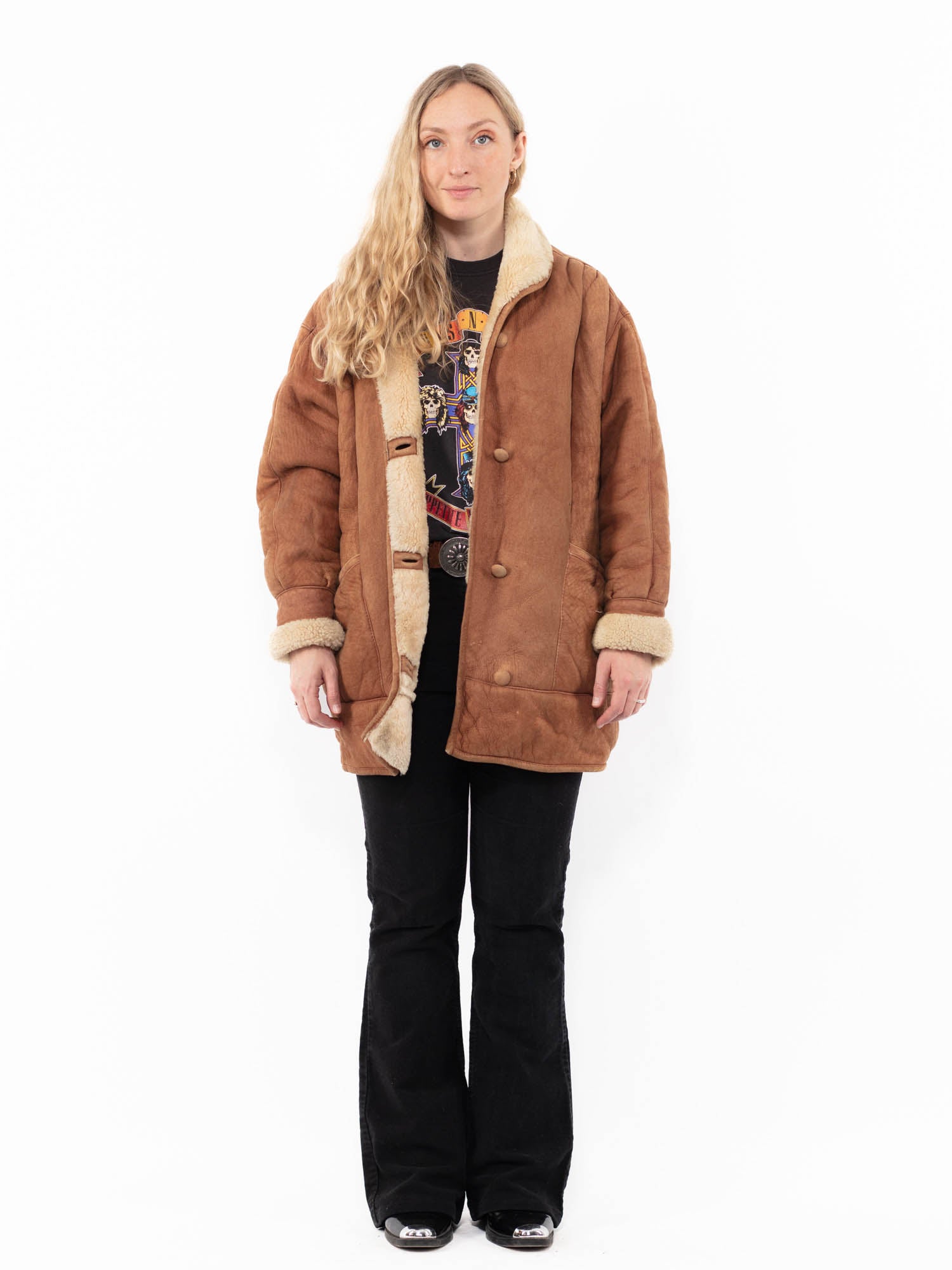 Vintage 90's Women Sheepskin Coat in Brown by Northern Grip