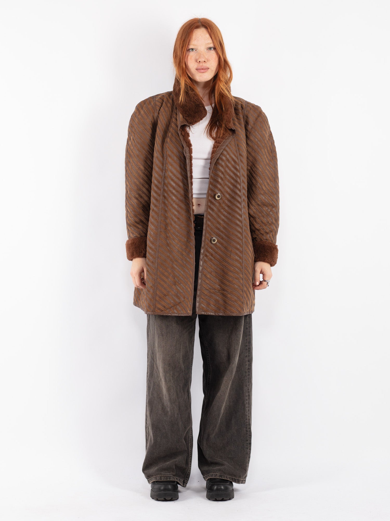 Vintage 80's Women Sheepskin Coat in Brown by Northern Grip