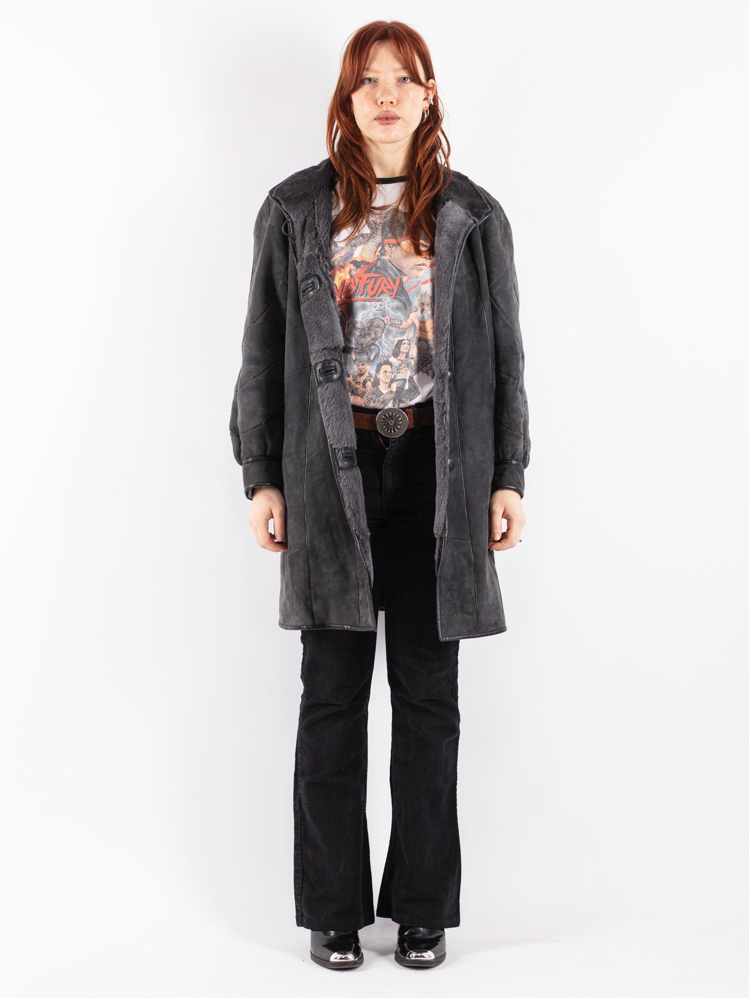 Vintage 80's Women Sheepskin Coat in Gray by Northern Grip