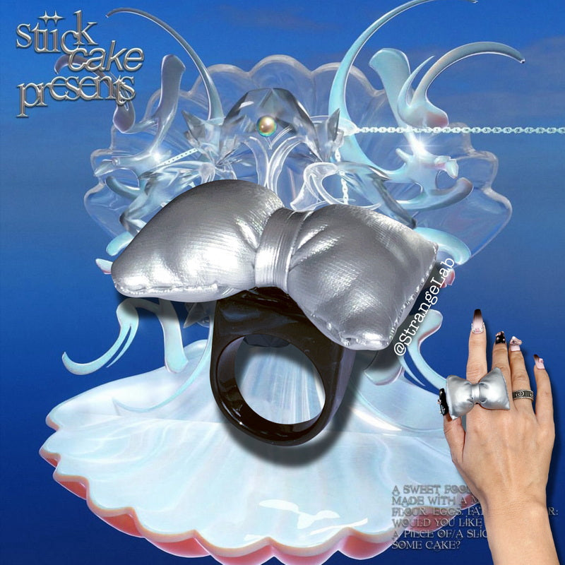 StrangeLab Weird Girl Ring | Silver Bow Ring | Harajuku 3D Finger Ring by Land Decora