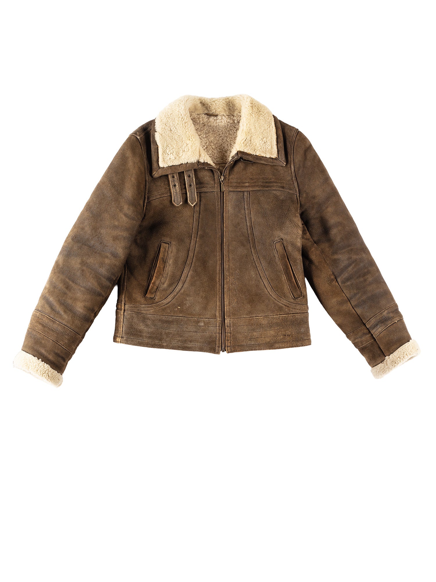 Vintage 90's Women B-3 Style Sheepskin Aviator Bomber Jacket in Brown by Northern Grip
