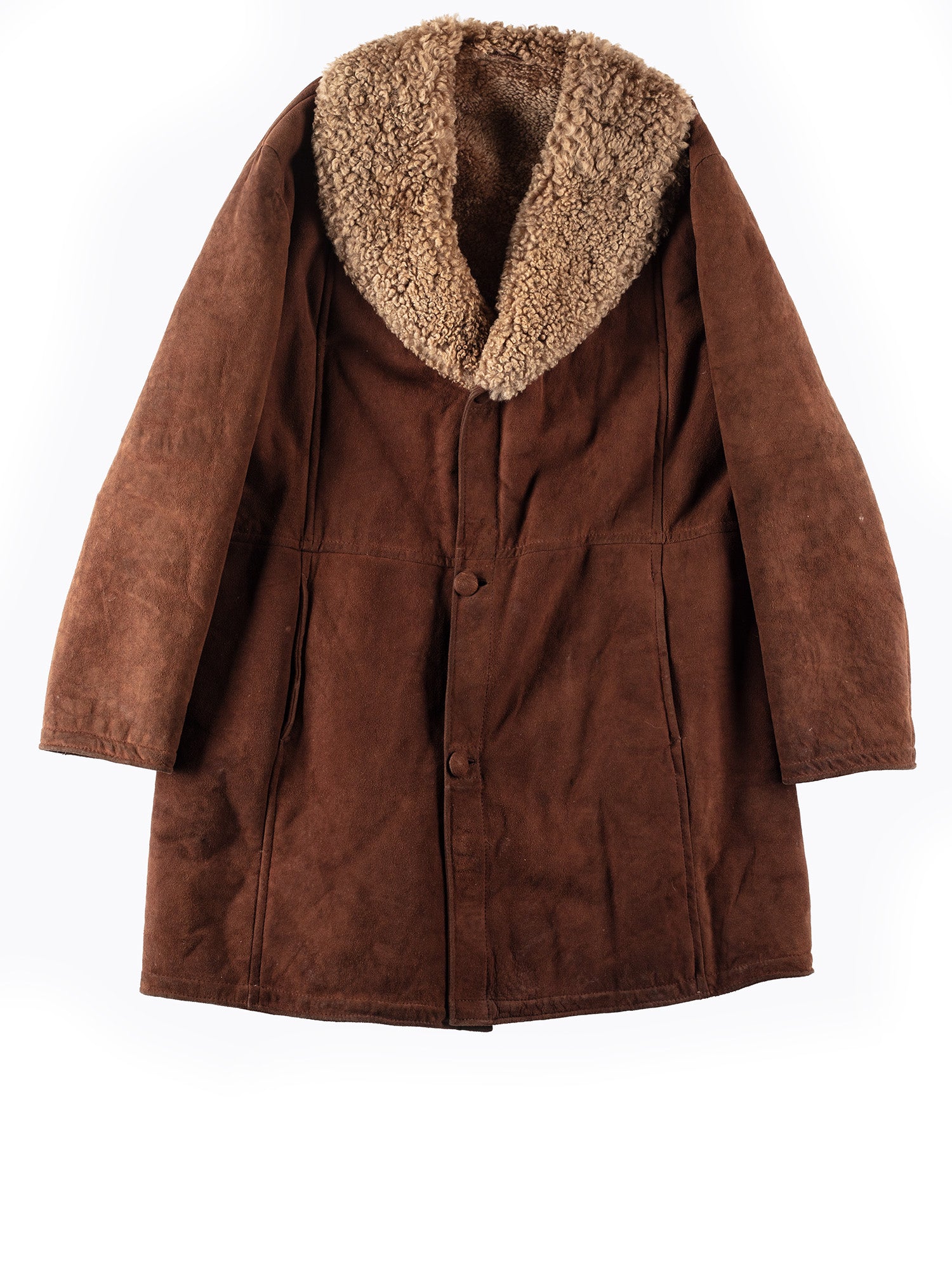 Vintage 70's Men Sheepskin Shearling Coat in Brown by Northern Grip