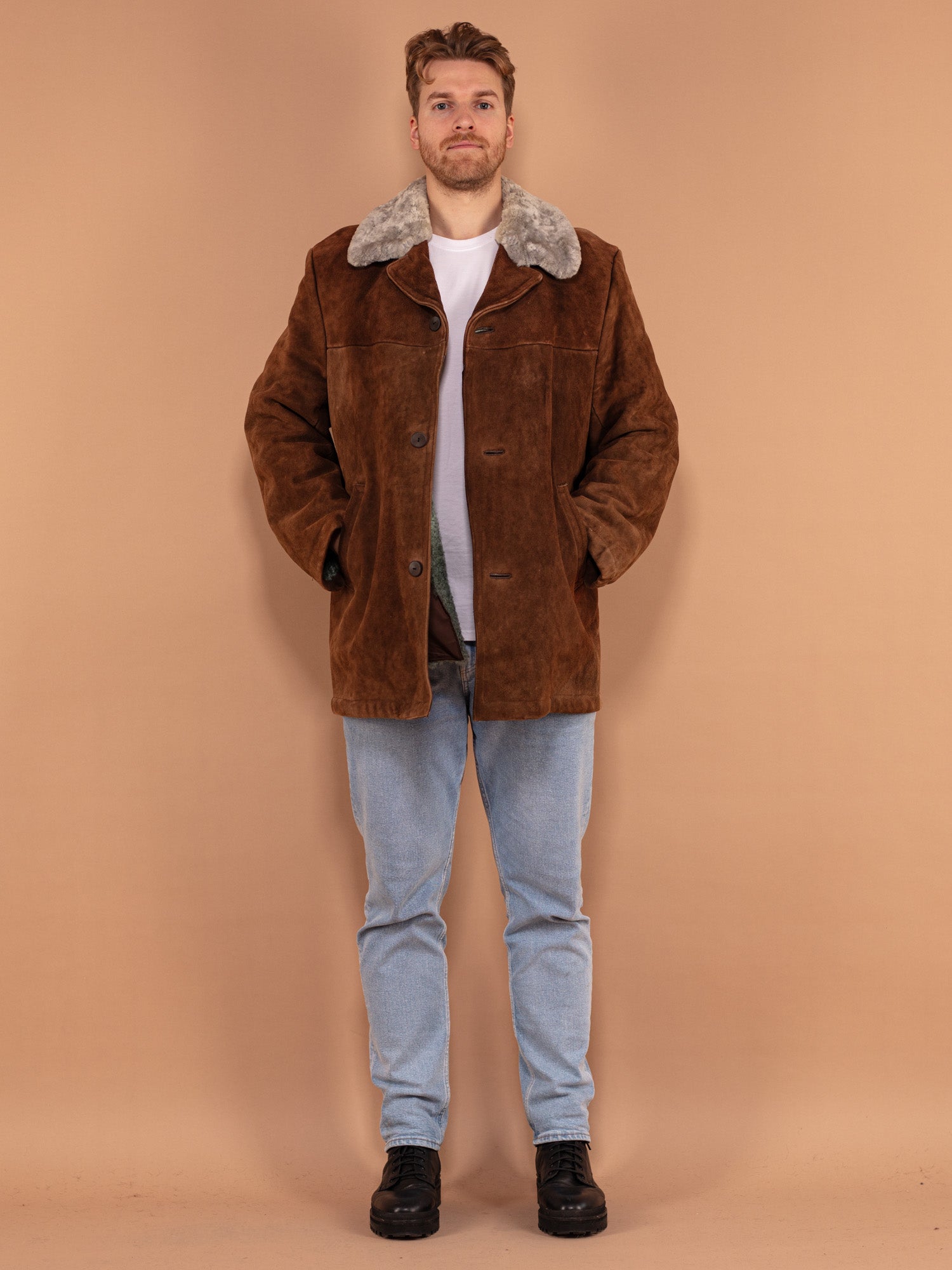 Vintage 70's Men Sheepskin Coat in Brown by Northern Grip