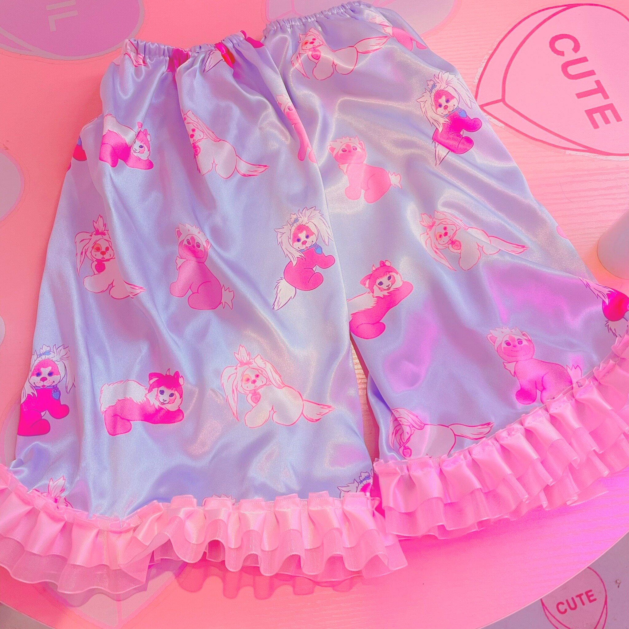 Kawaii Doll Print Satin Leg Warmers - Plastic Candy by Land Decora