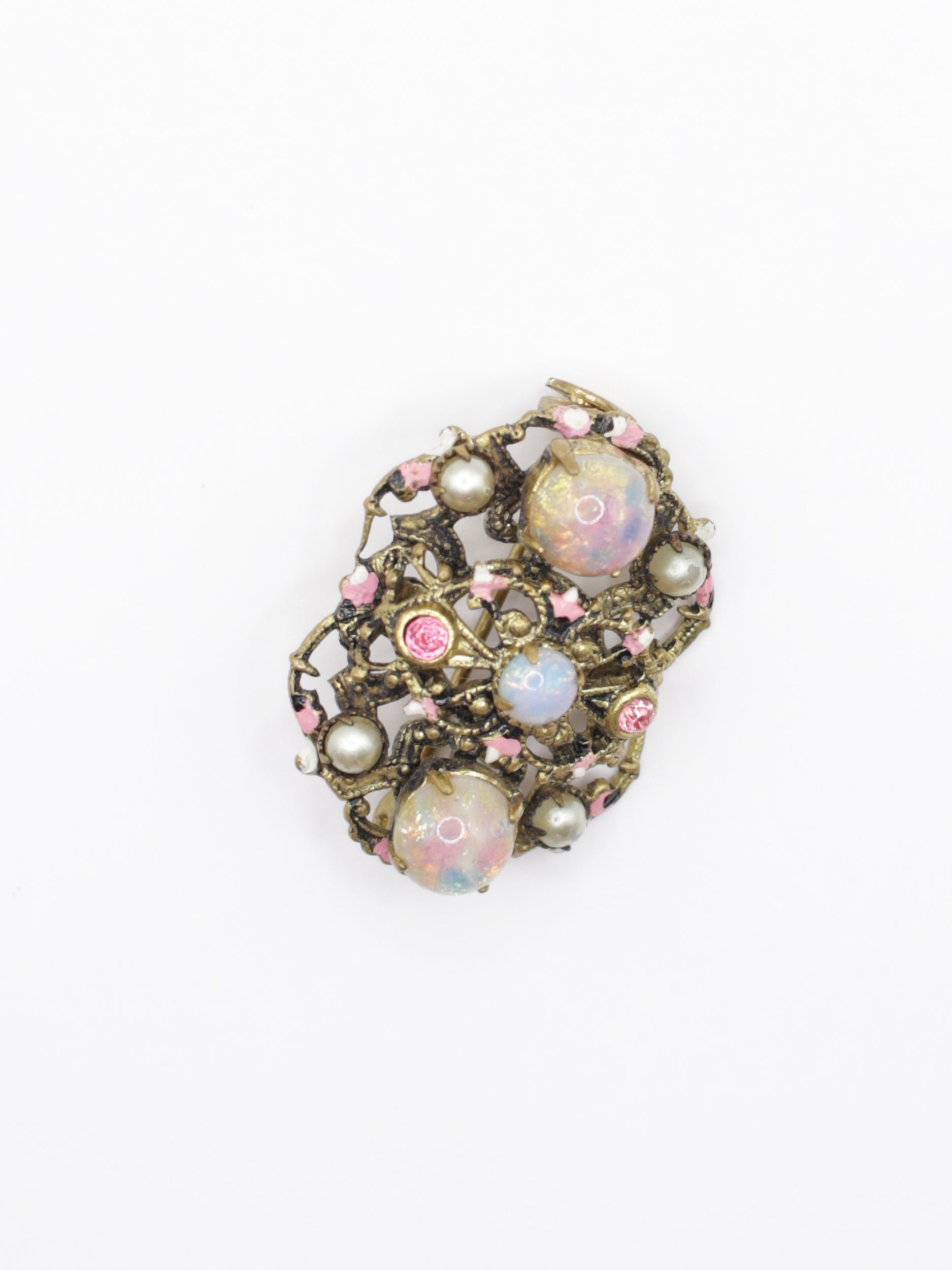 Vintage 50's Opalescent Faux Pearl Filigree Brooch by Northern Grip