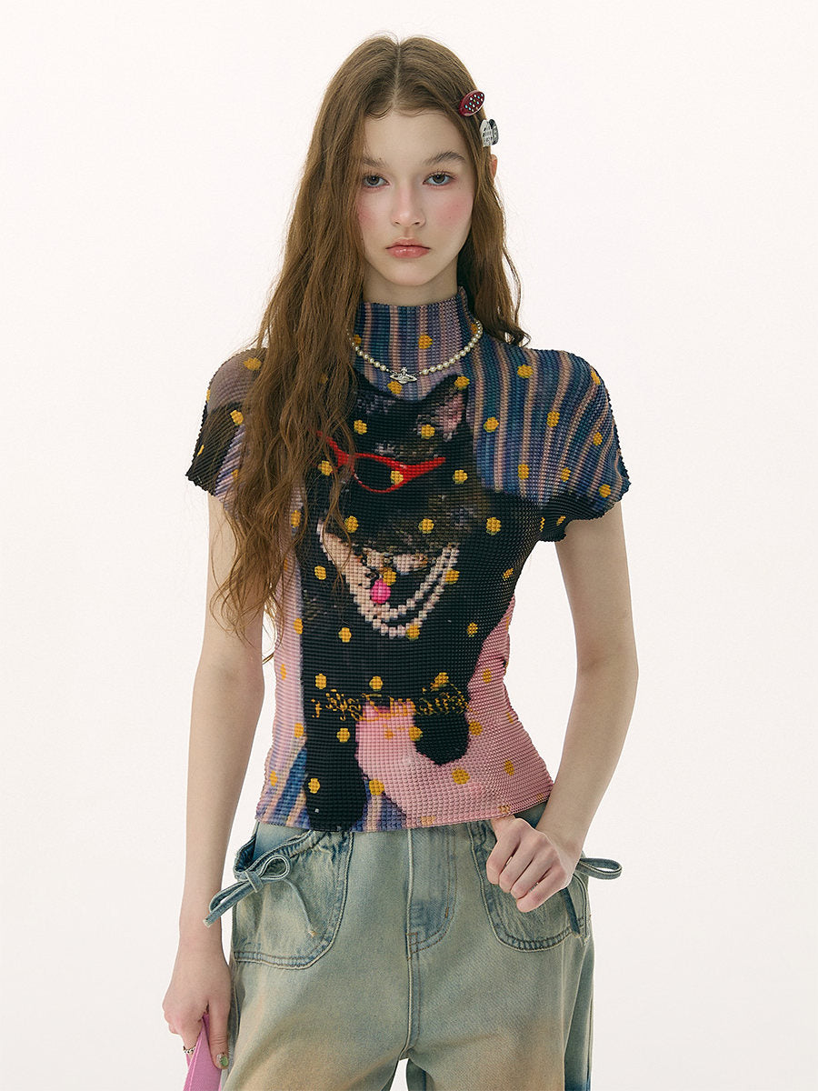 Polka Dot Cat Ruffle Tee - ziziFei by Land Decora