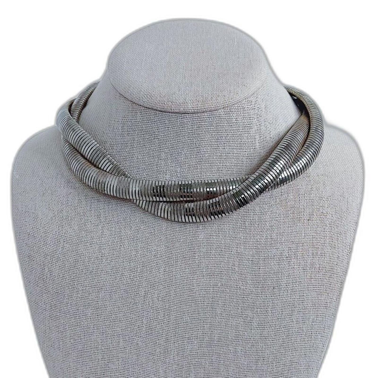Vintage Silver Braided Flat Snake Chain Necklace Statement Quiet Luxur by Hot Girl Secondhand