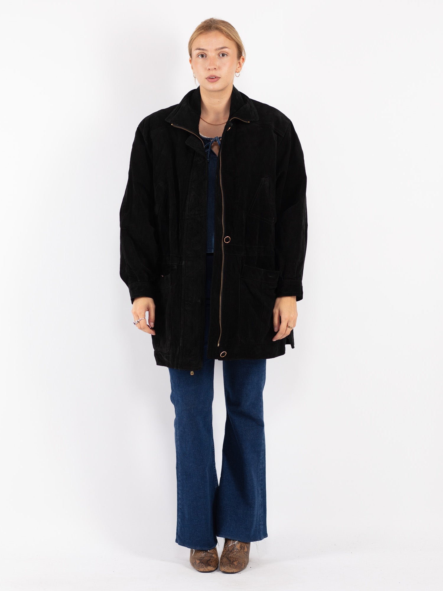 Vintage 90's Women Suede Coat in Black by Northern Grip