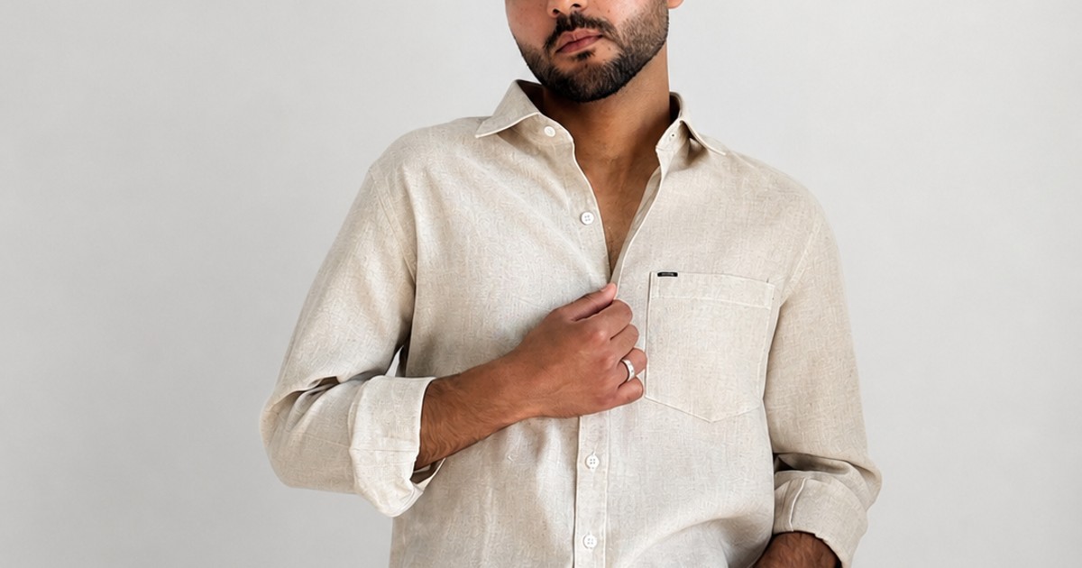 Men’s Premium Cotton Linen Relaxed Fit Shirt – Beige | Attirity by Attirity