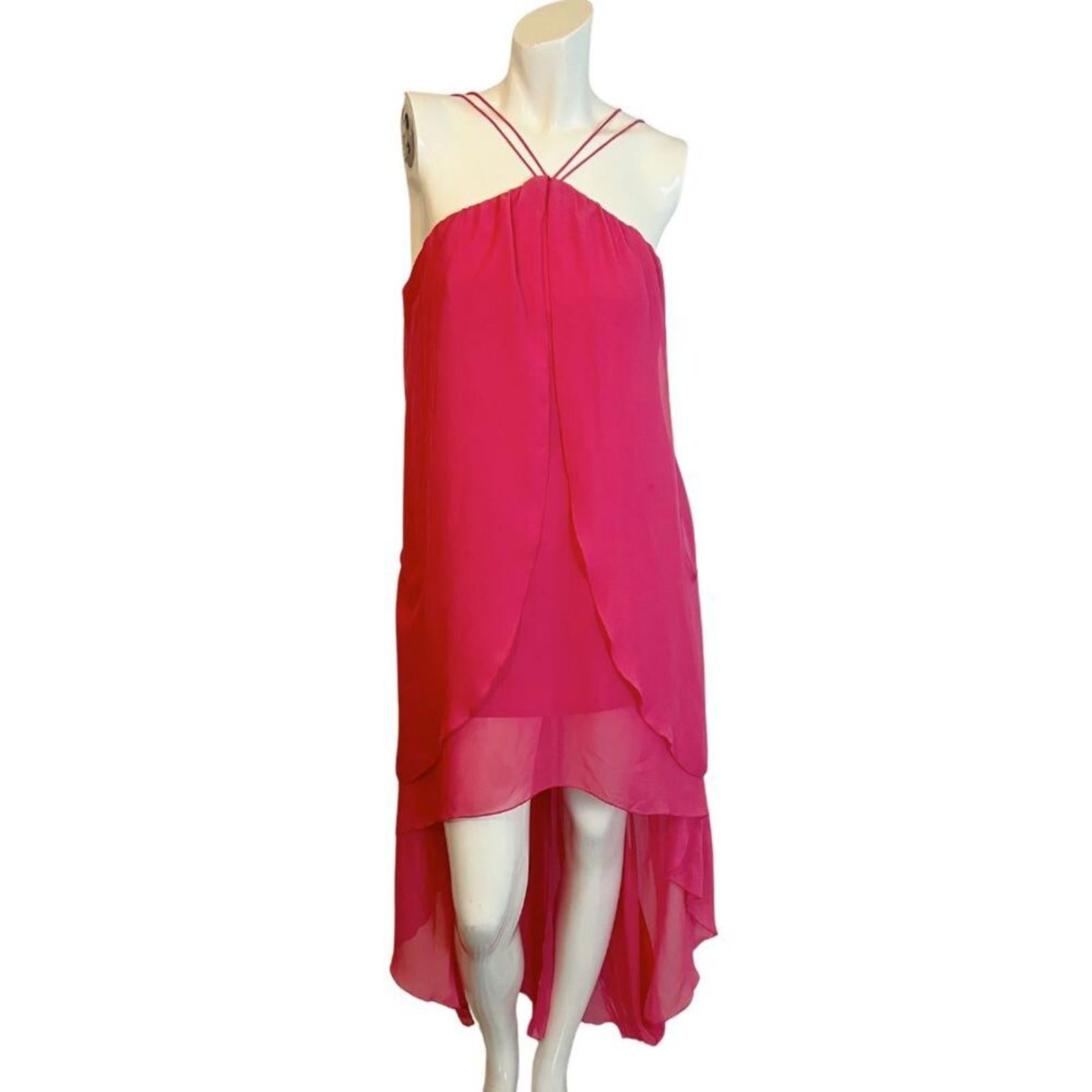 Hailey by Adrianna Papell Hot Pink Chiffon High Low Dress Layered Summ by Hot Girl Secondhand