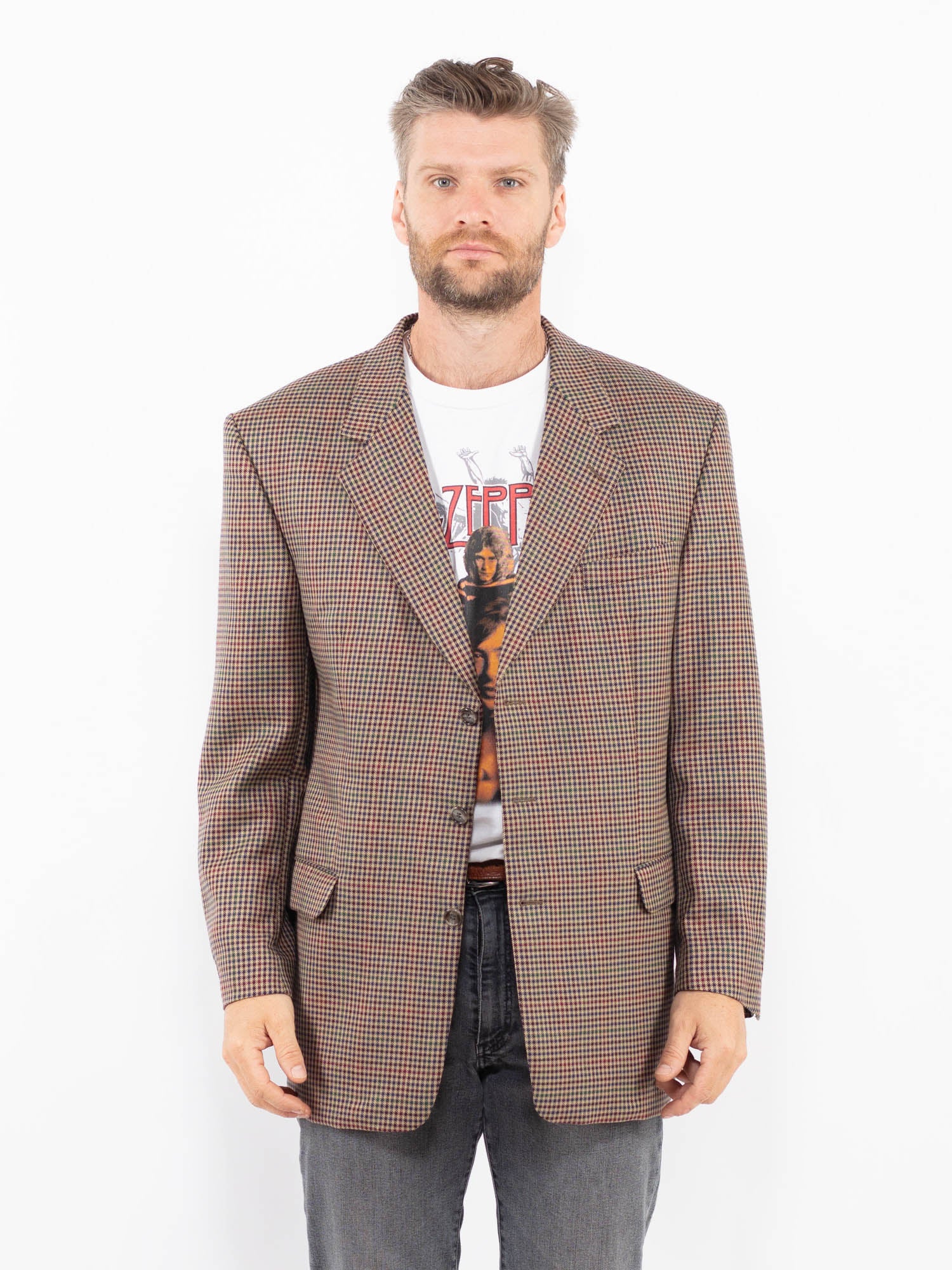 Vintage 70's Men Wool Blazer Jacket in Multi by Northern Grip