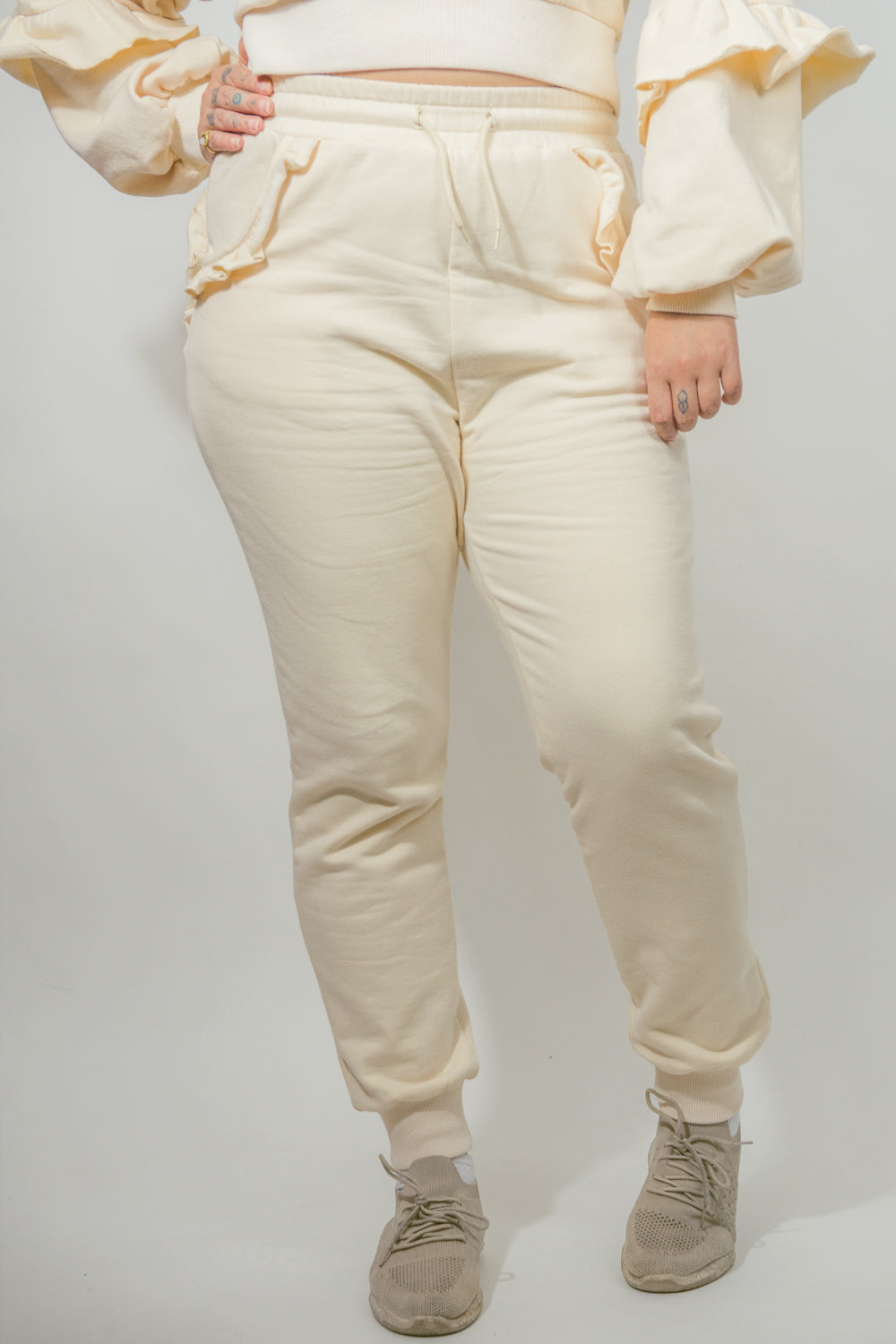 Cream Heart Pocket Joggers by Miss Candyholic