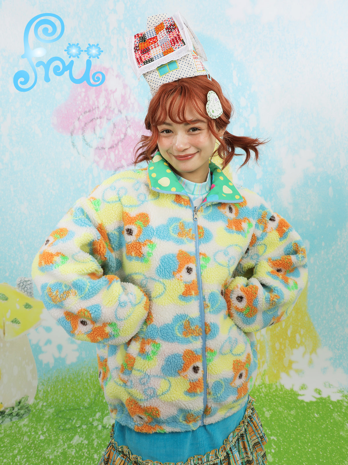 frufru Cartoon Fleece Jacket | Harajuku Reversible Teddy Coat by Land Decora