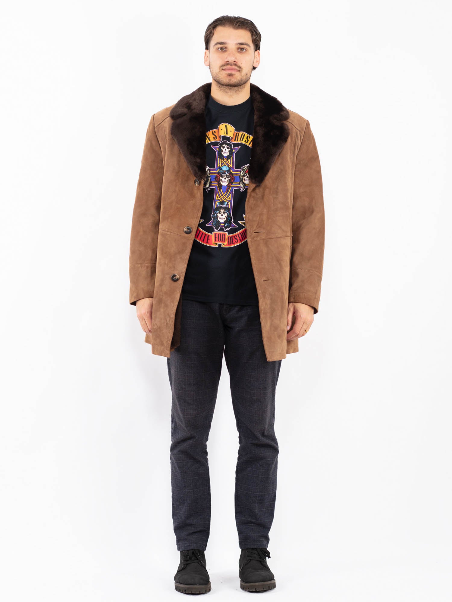 Vintage 70's Men Suede Sherpa Coat in Brown by Northern Grip