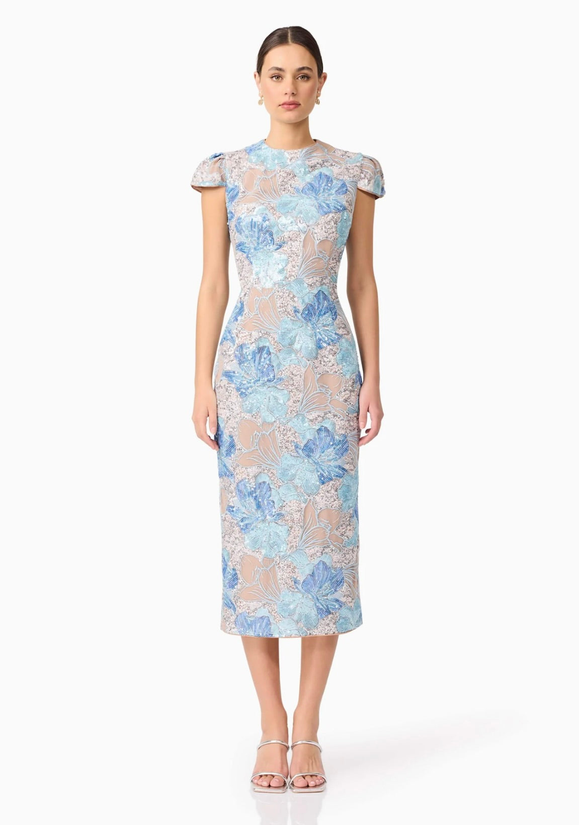 Leonie Sequin Midi Dress in Blue by Sierra Deene