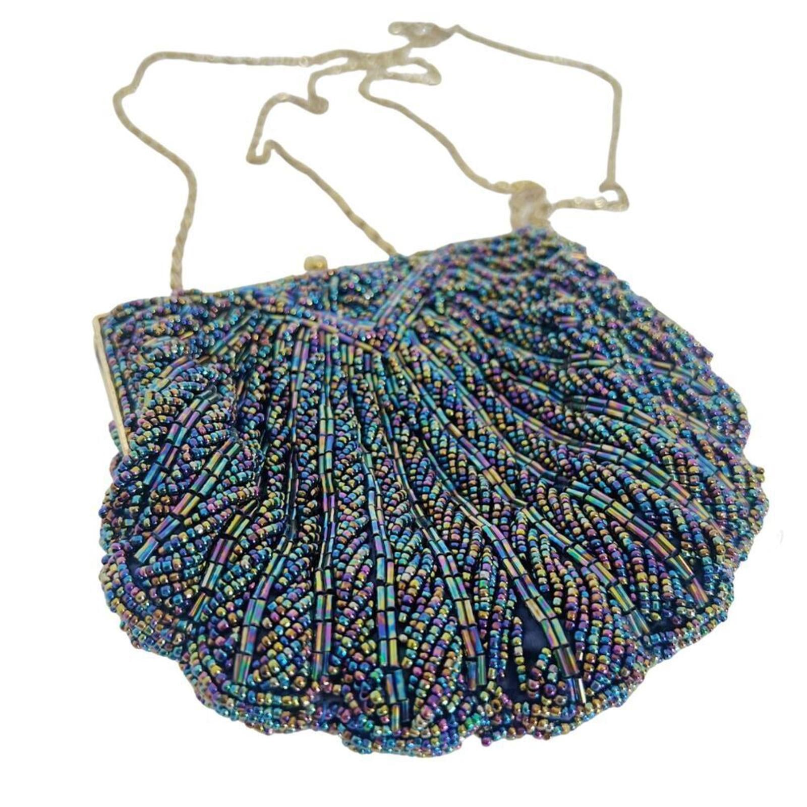 Vintage 80s La Regale Iridescent Blue Oil Spill Beaded Evening Bag Sca by Hot Girl Secondhand