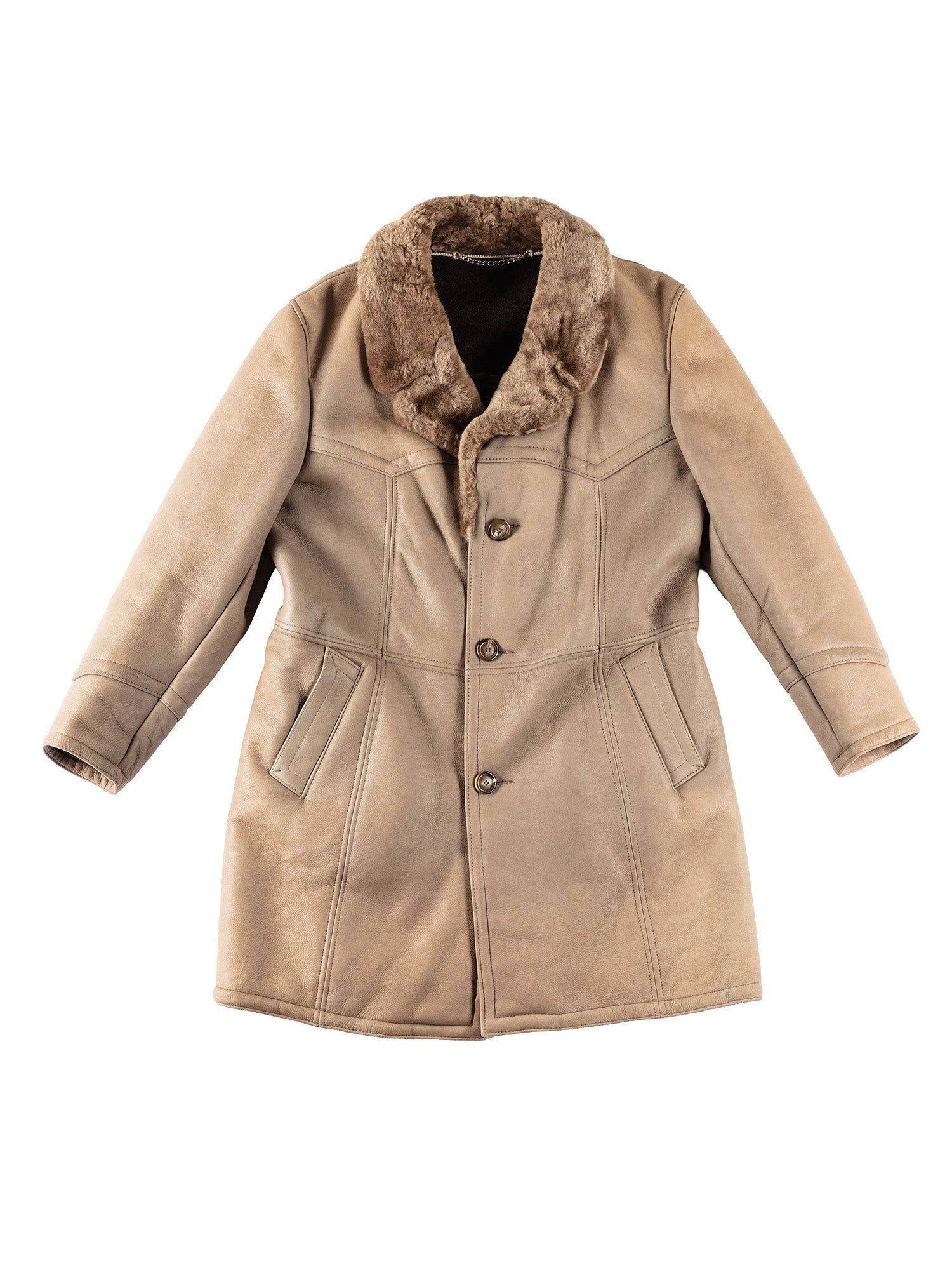 Vintage 70's Men Sheepskin Coat in Beige by Northern Grip