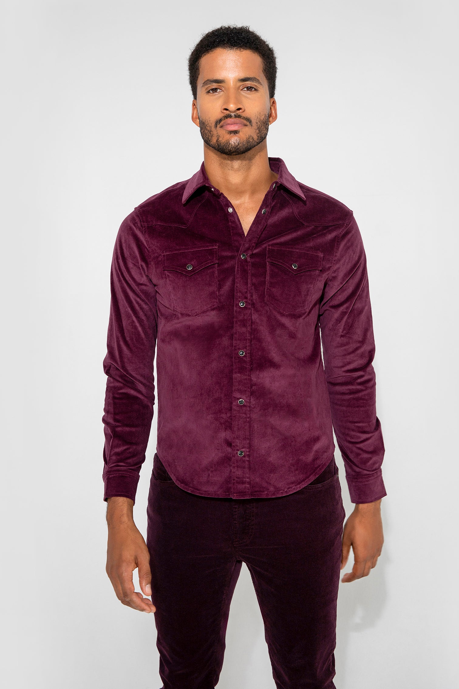 Eastwood Needle Cord Plum Stretch Western Shirt by MONFRERE