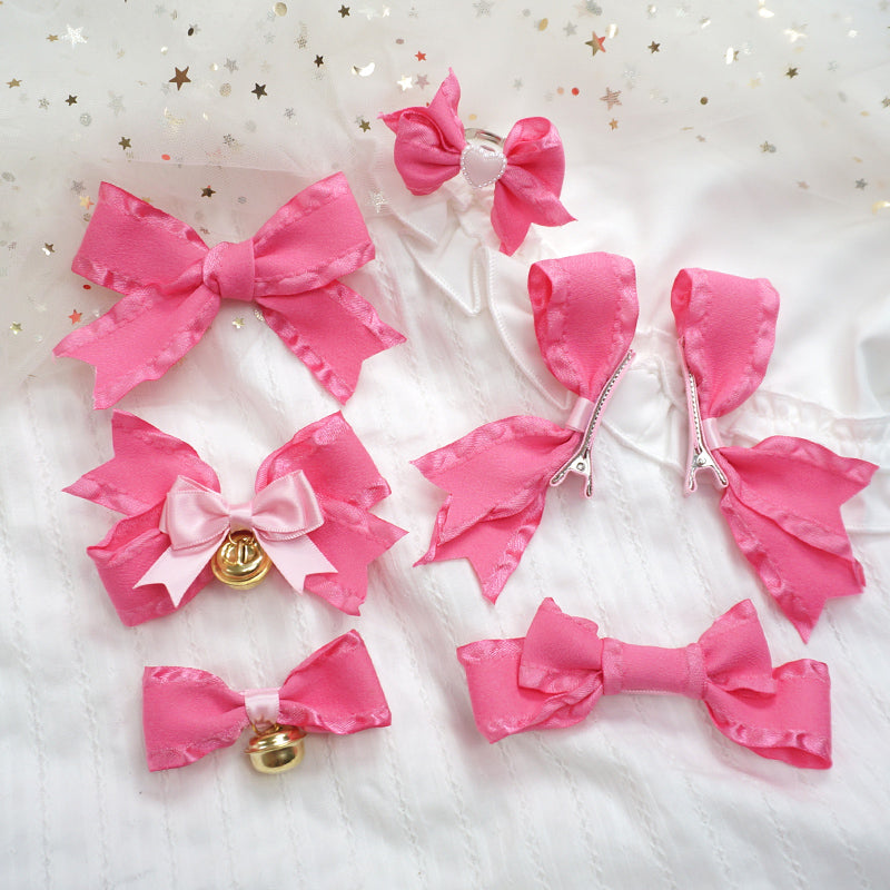 Kawaii Pink Bow Hair Clip Handmade with Bell - MaoJiang by Land Decora