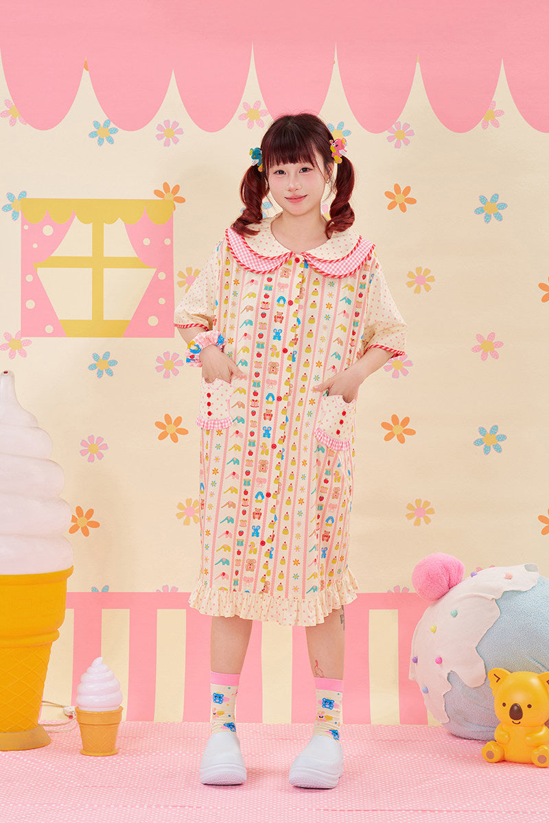 Animal Print Lace Shirt Dress Kawaii - NIKKOU by Land Decora
