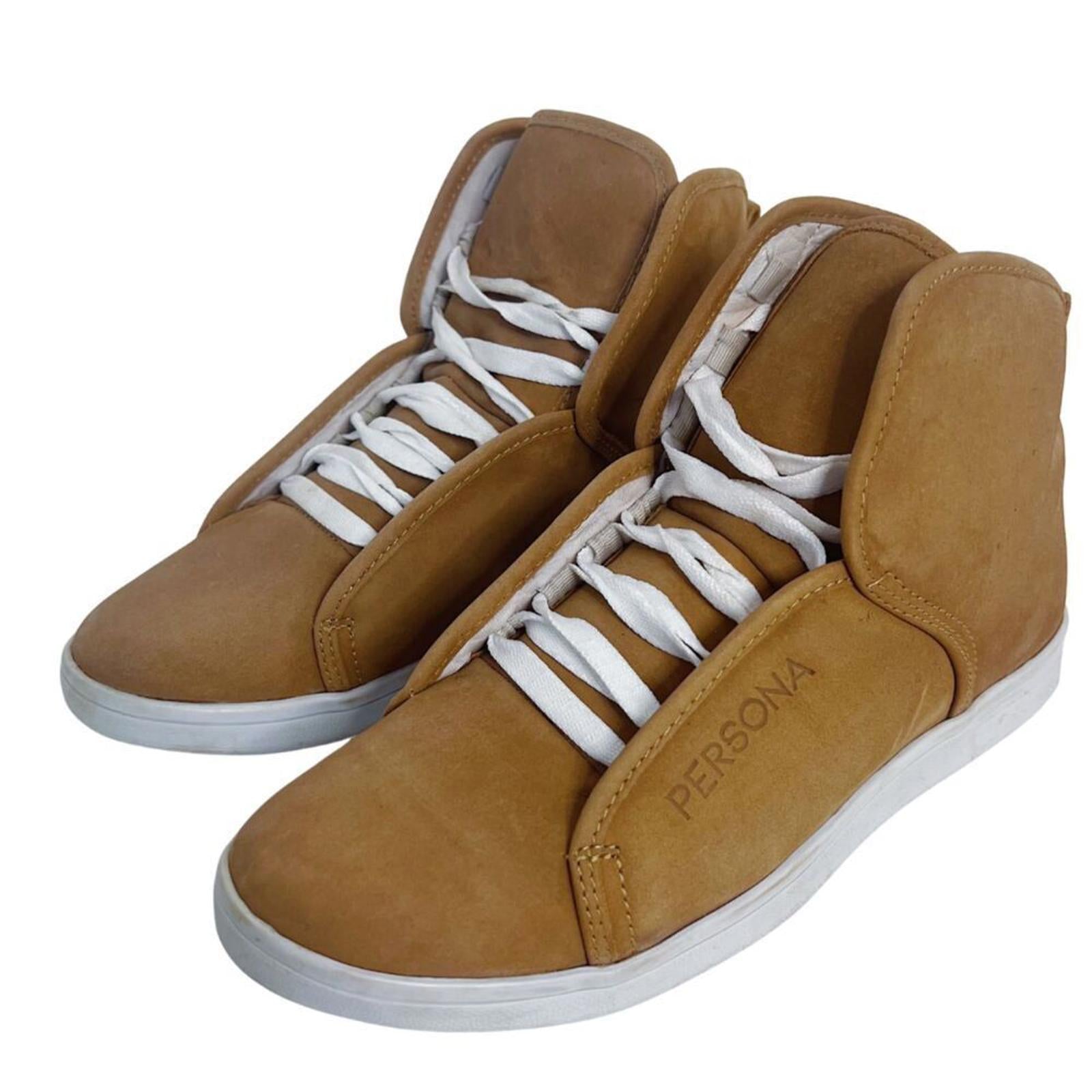 Persona Men's Tan Suede High Top Sneakers White Laces Streetwear Hype by Hot Girl Secondhand
