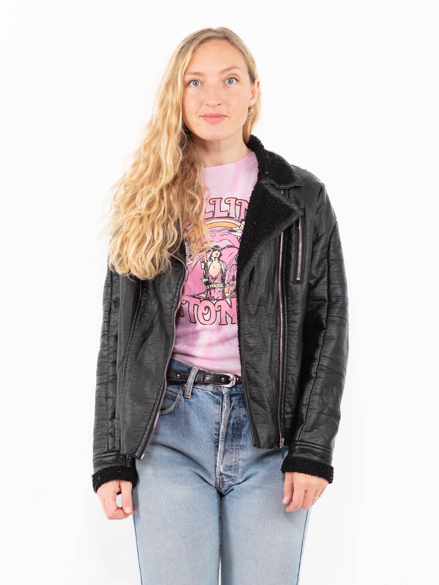 Vintage 00's Women Faux Sheepskin Jacket in Black by Northern Grip