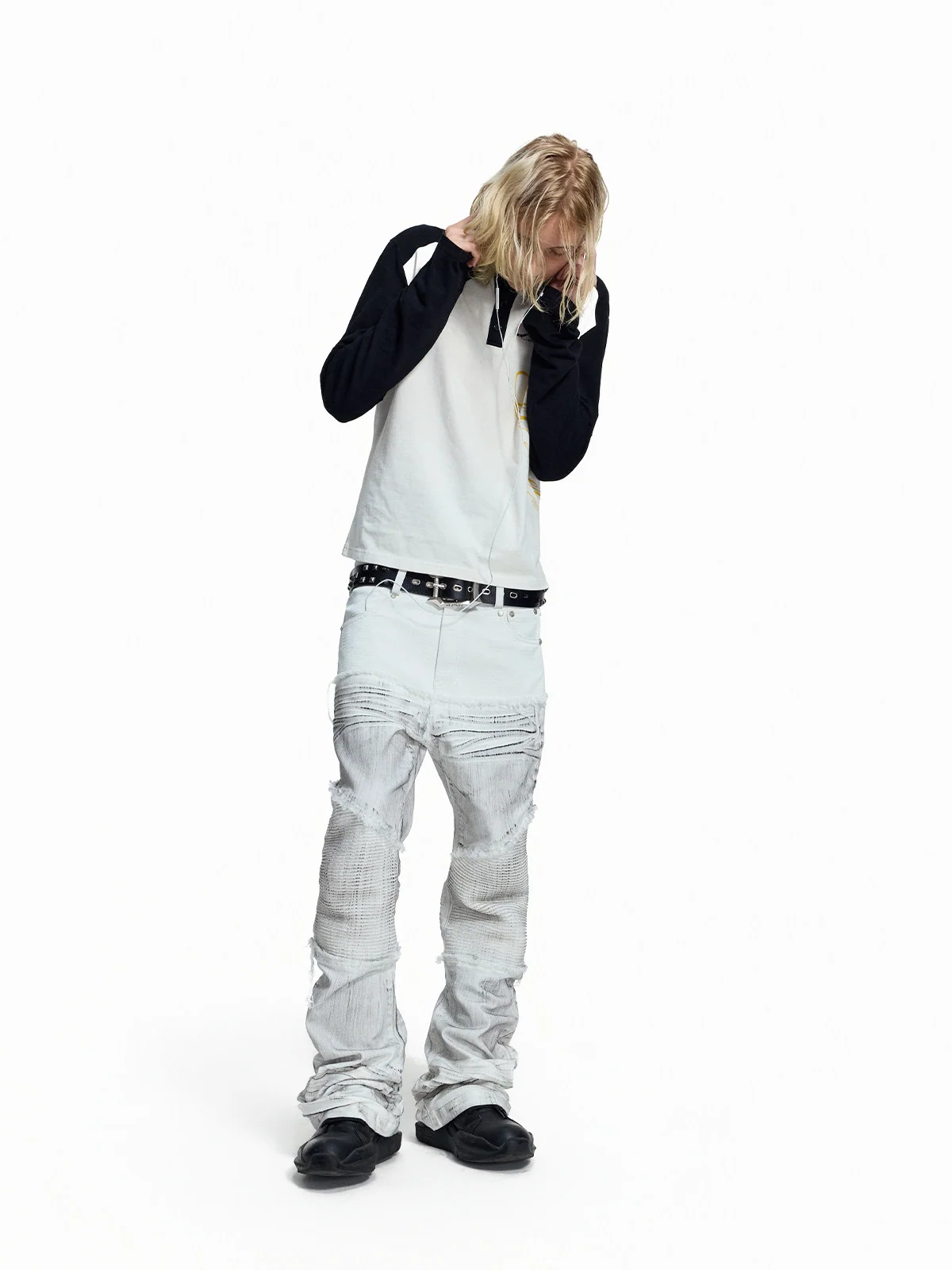 GHOSTLINE DISTRESSED STACKED JEANS by OFFCULTURE