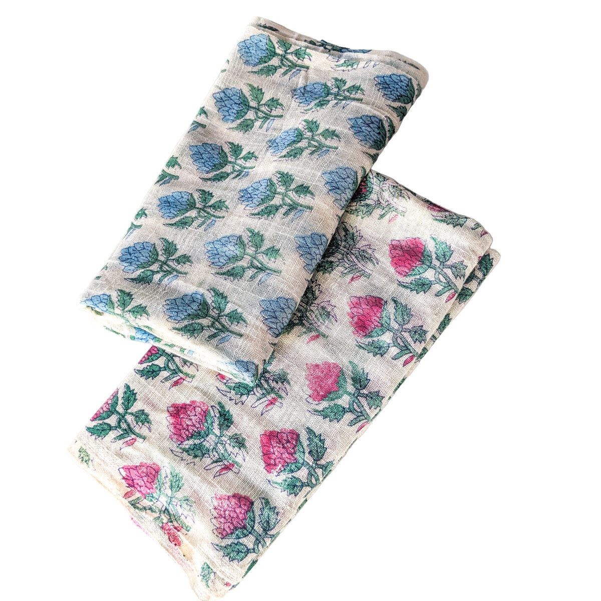 Khadi cotton block-printed scarves with floral prints by Shakti.ism