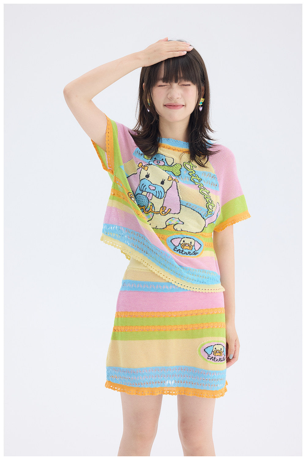 Colorful Dog Knit Set | Kidcore Fairy Kei Harajuku Two Piece Outfit by Land Decora