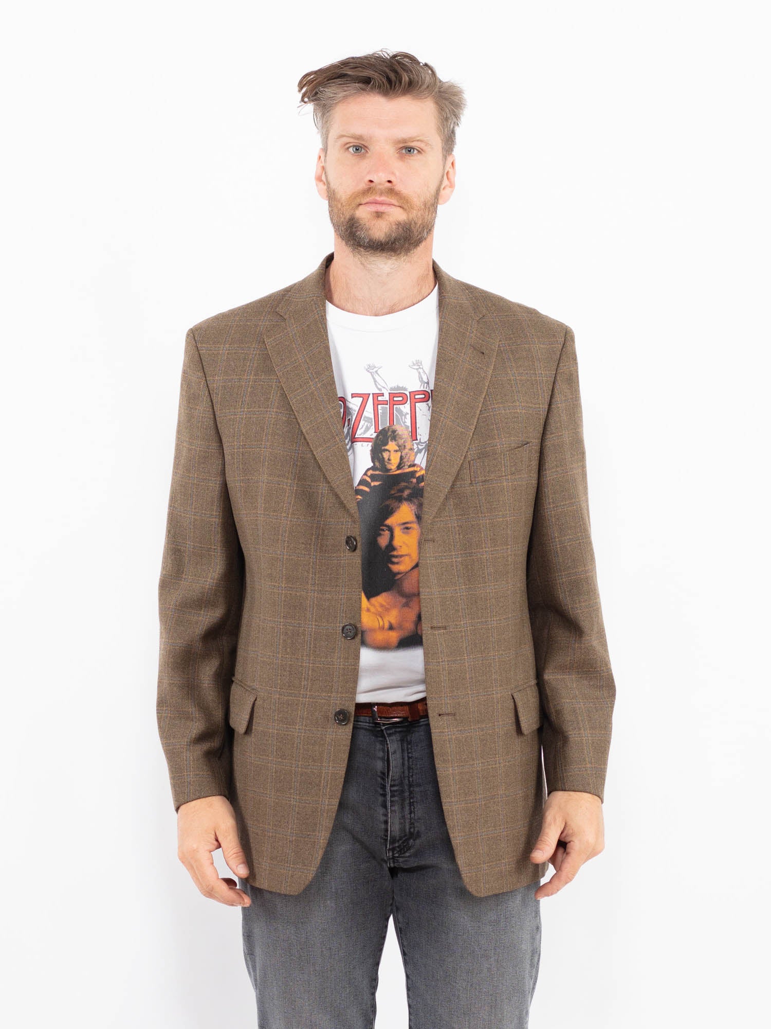 Vintage 90's Men Wool Blend Blazer Jacket in Beige by Northern Grip