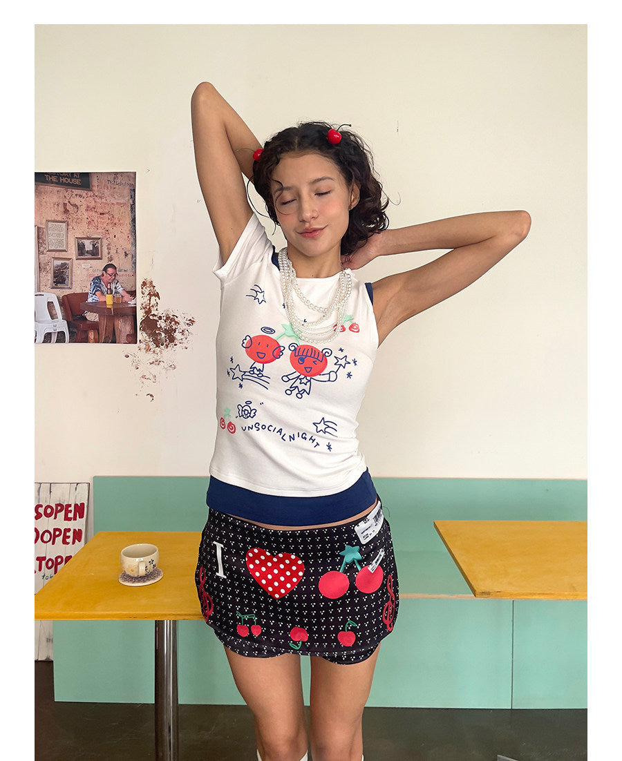Y2K Cherry Print Skort - UnsocialNight by Land Decora