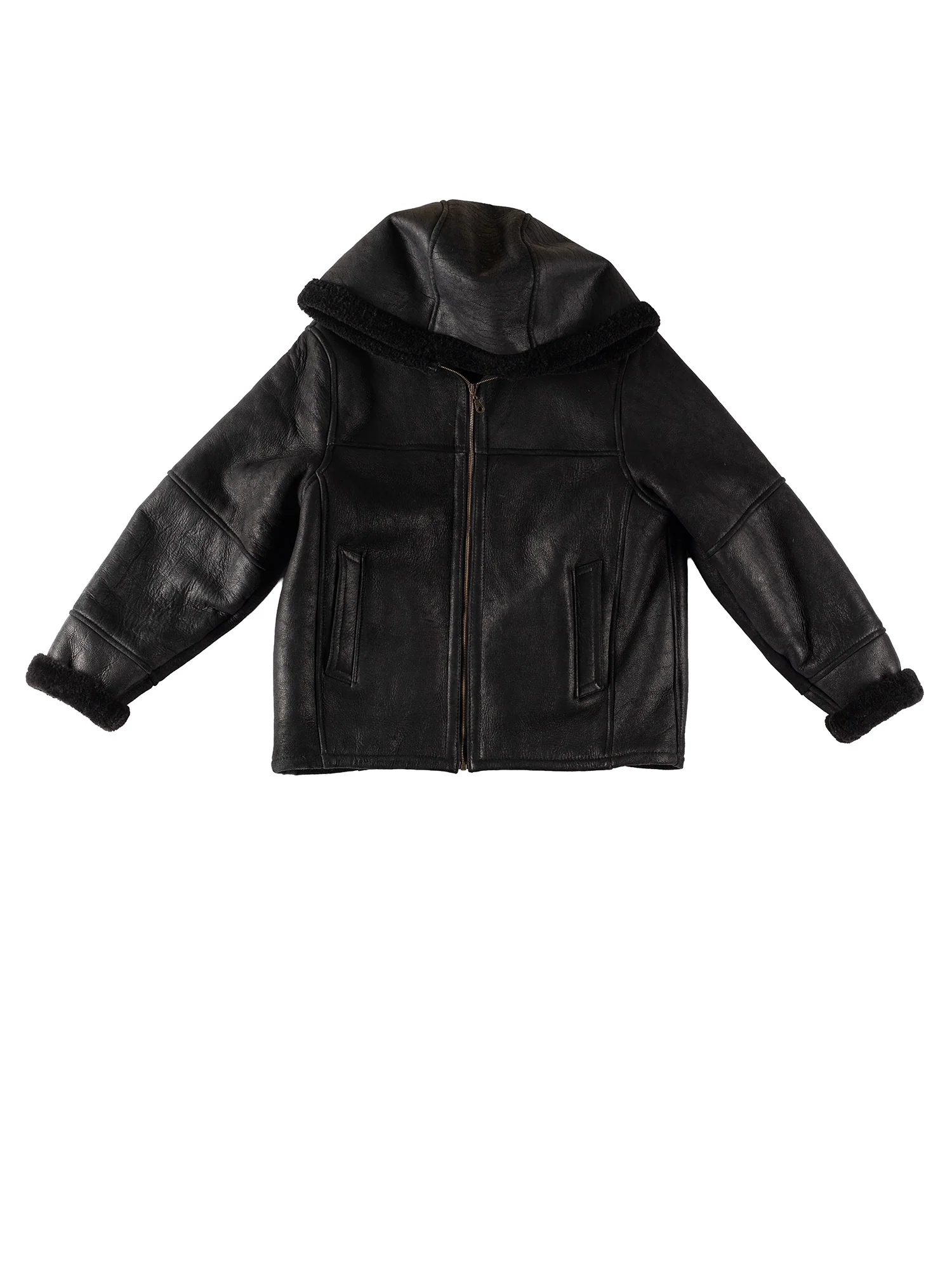 Vintage 80's Women Hooded Sheepskin Coat in Black by Northern Grip