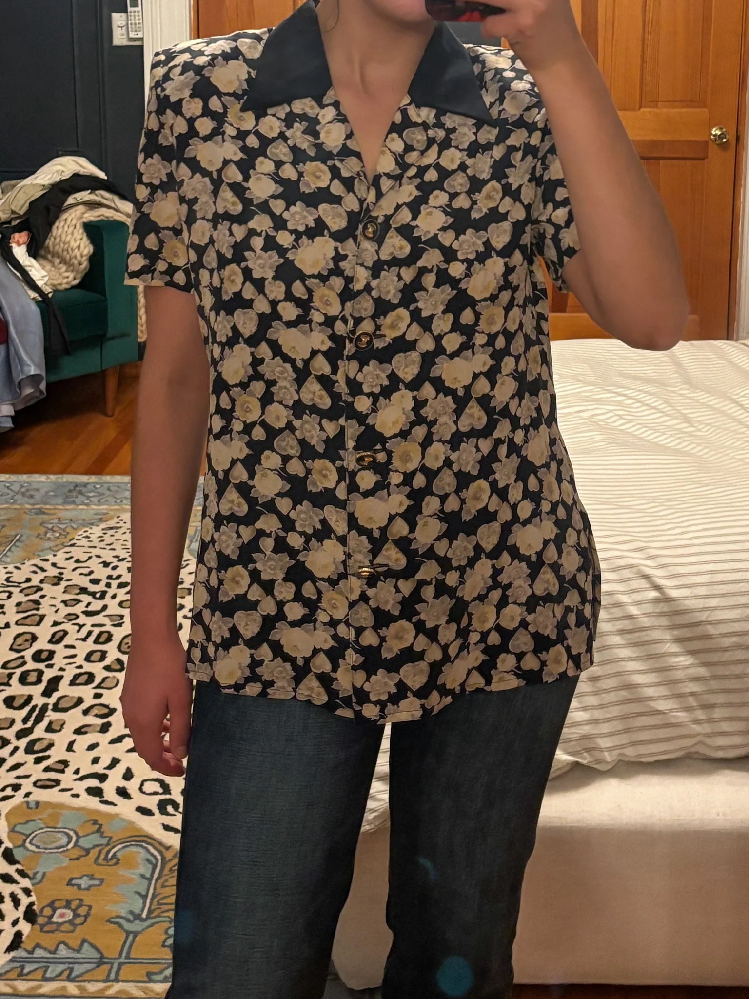 italian 100% silk floral button down by Honeybear Vintage