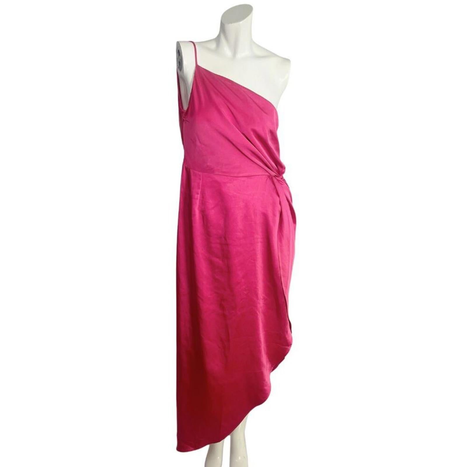 O.P.T. OnePrettyTime Formal One Shoulder Slit Barbie Pink Satin Gown S by Hot Girl Secondhand