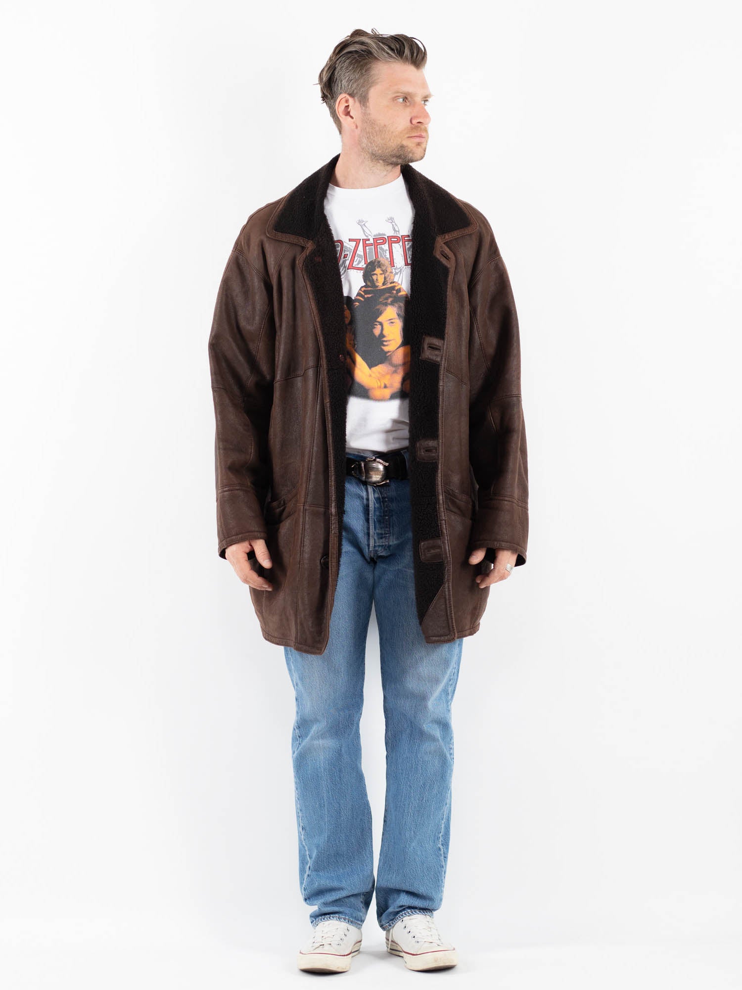 Vintage 90's Men Sheepskin Coat in Brown by Northern Grip
