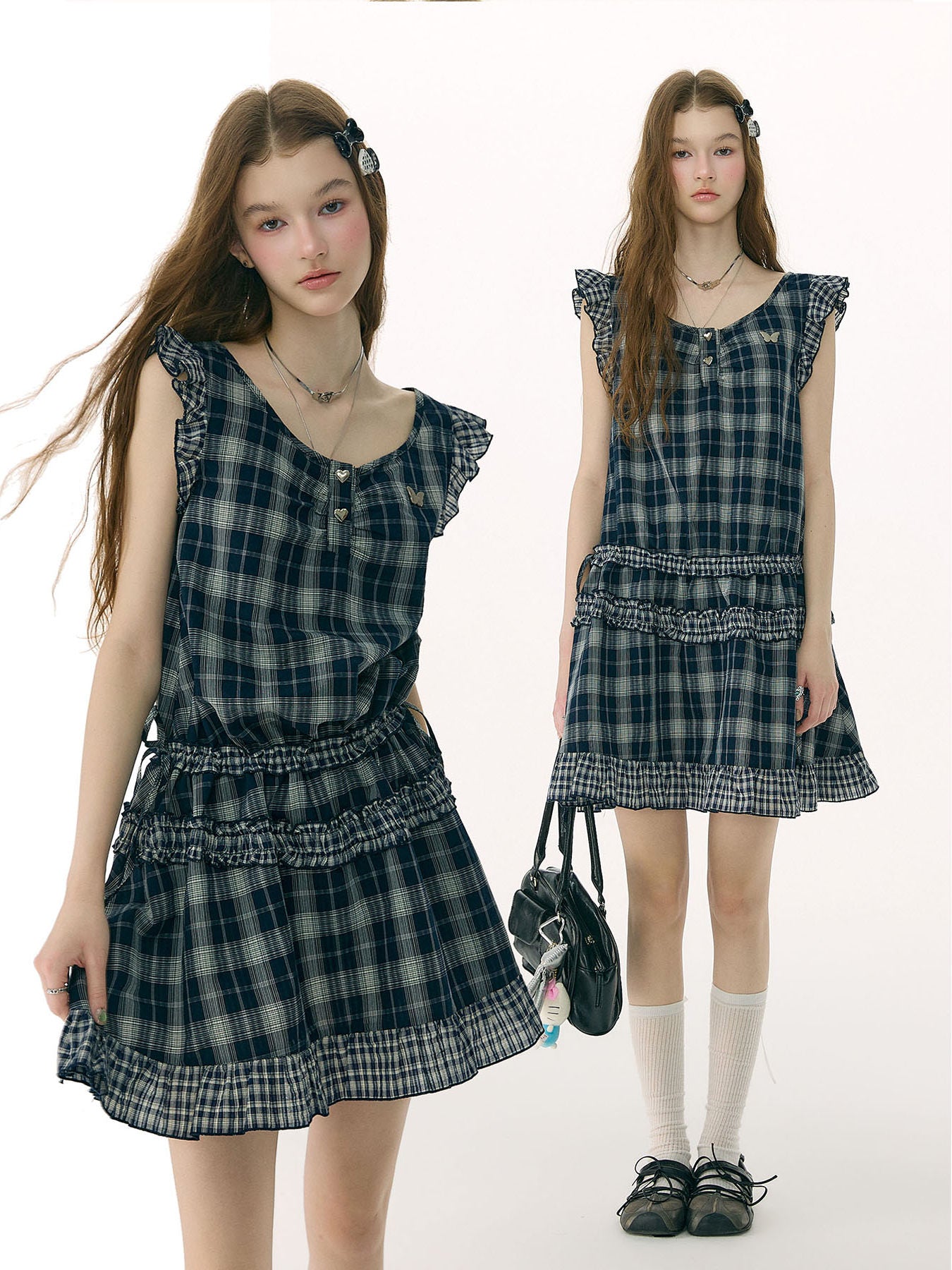 Plaid Ruffle A-Line Dress - ziziFei by Land Decora