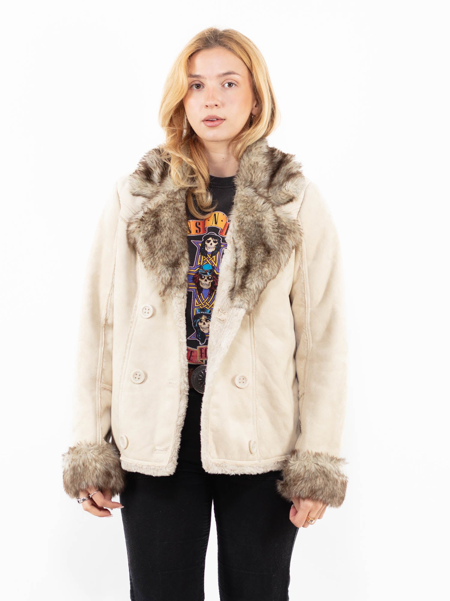 Vintage 00's Faux Penny Lane Sheepskin Jacket in Beige by Northern Grip