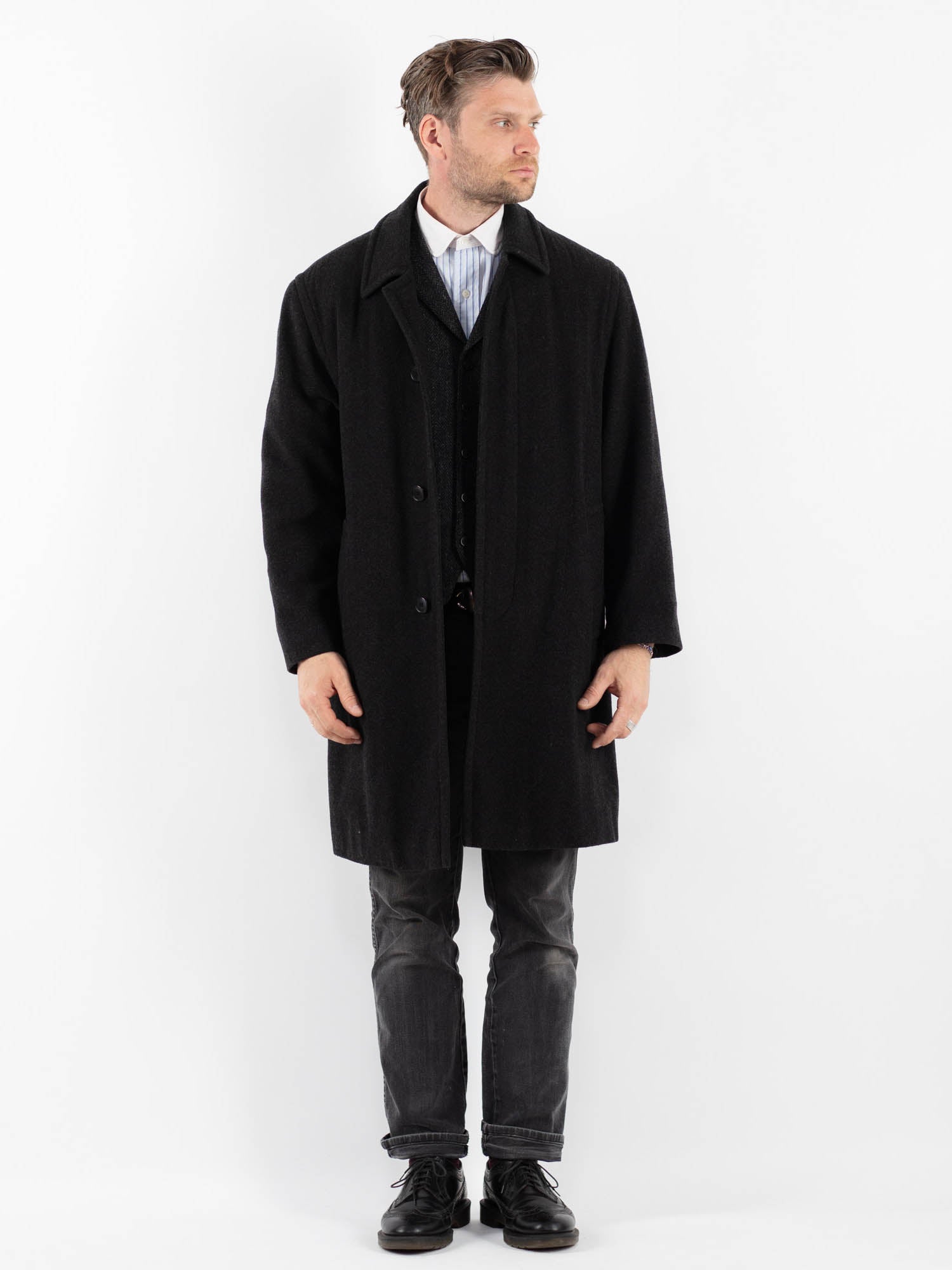 Vintage 90's Men Wool Blend Coat in Gray by Northern Grip