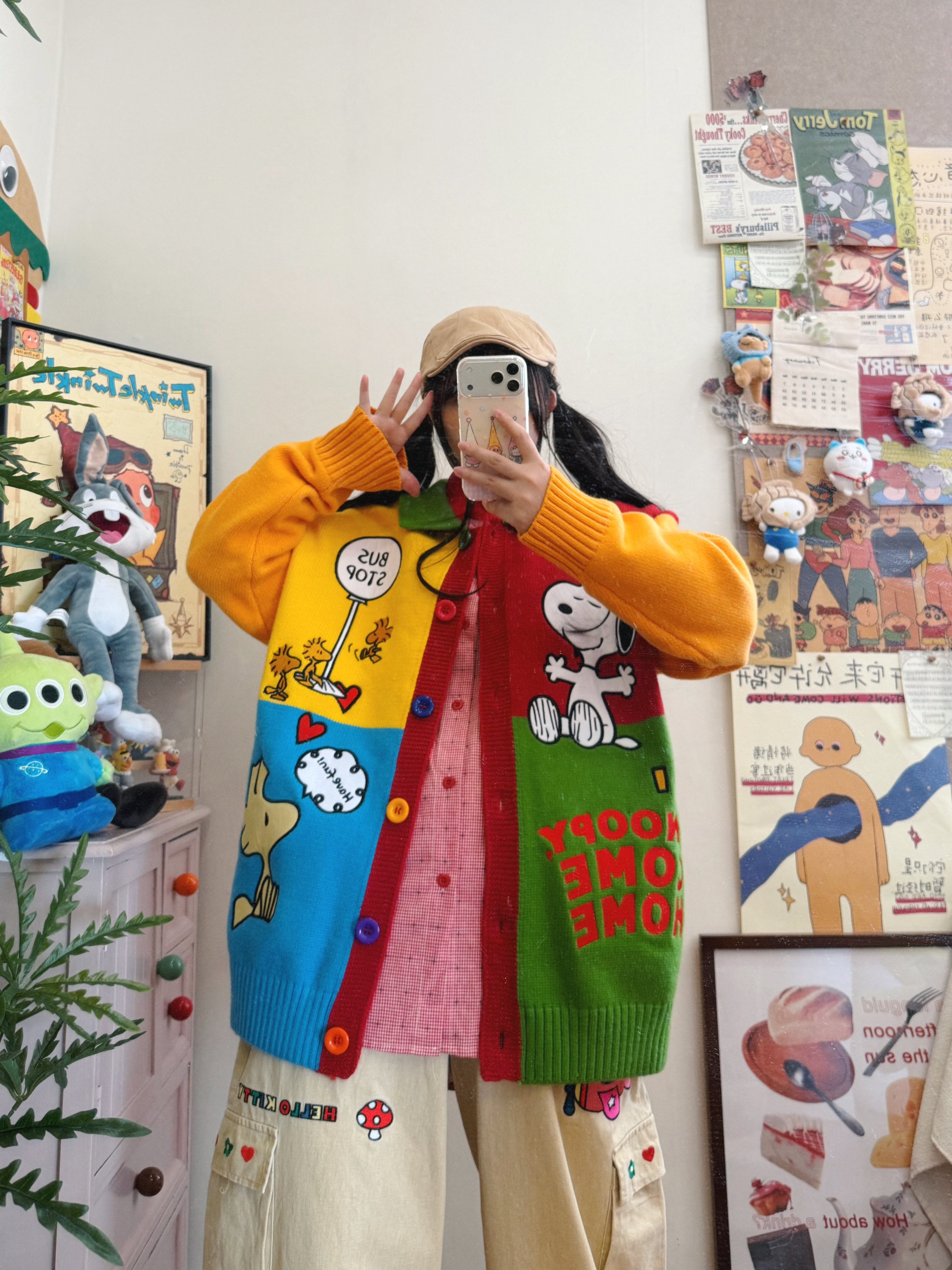 Kidcore Colorblock Cartoon Sweater - BIBULU by Land Decora