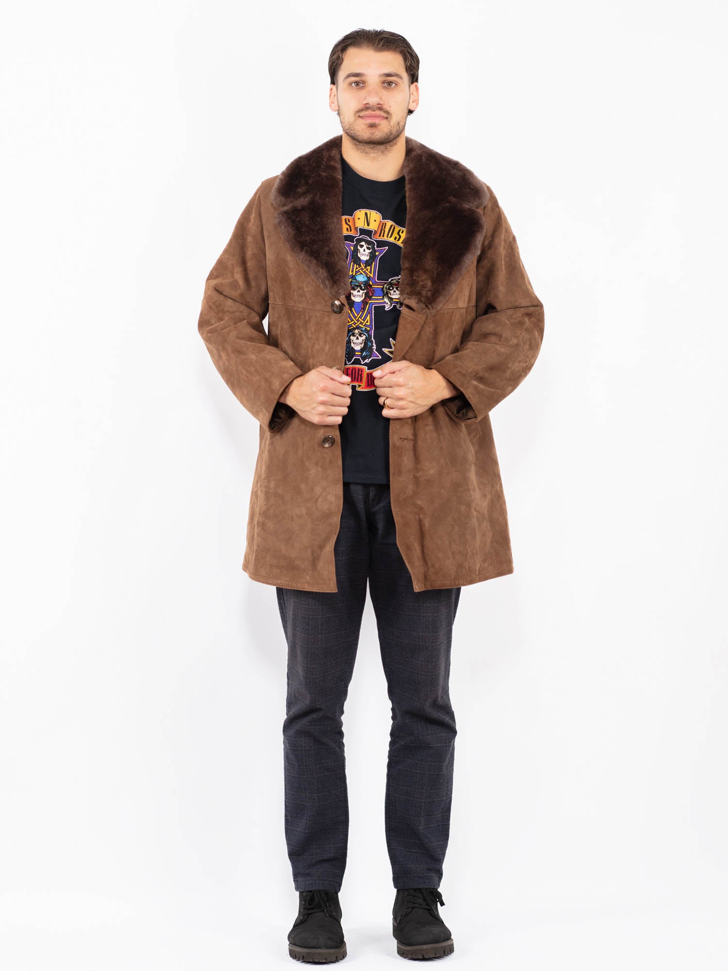 Vintage 70's Men Suede Sherpa Coat in Brown by Northern Grip