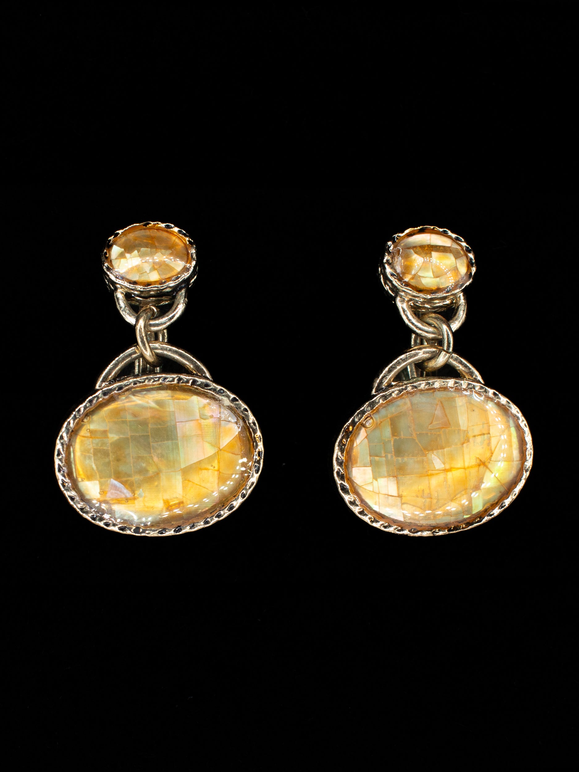 Vintage 80's Monet Mother Of Pearl Effect Clip On Earrings by Northern Grip
