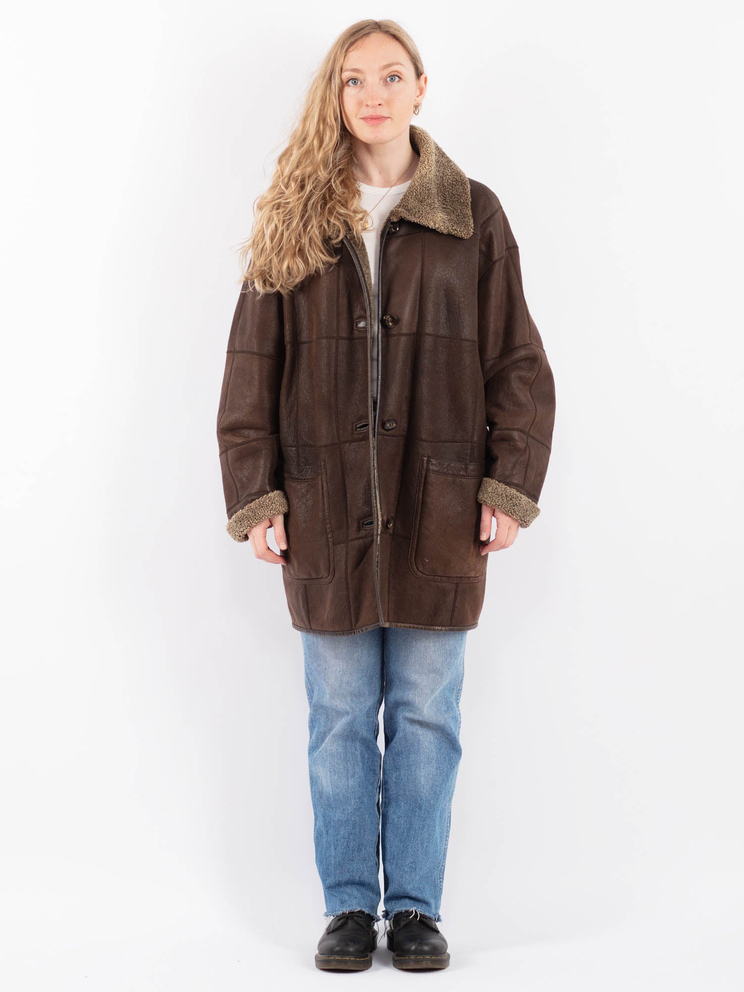 Vintage 90's Women Sheepskin Coat in Brown by Northern Grip