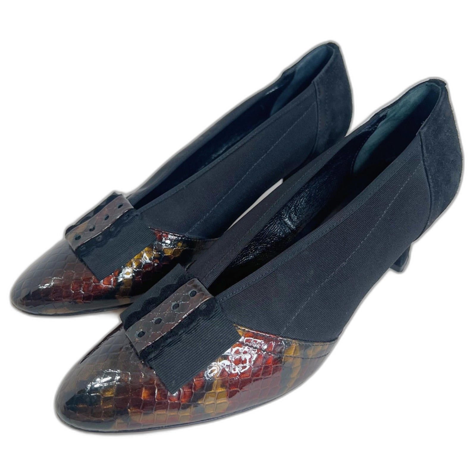 Prevata Italy Women's Snakeskin Pumps Black Suede Heels Bow Detail Siz by Hot Girl Secondhand