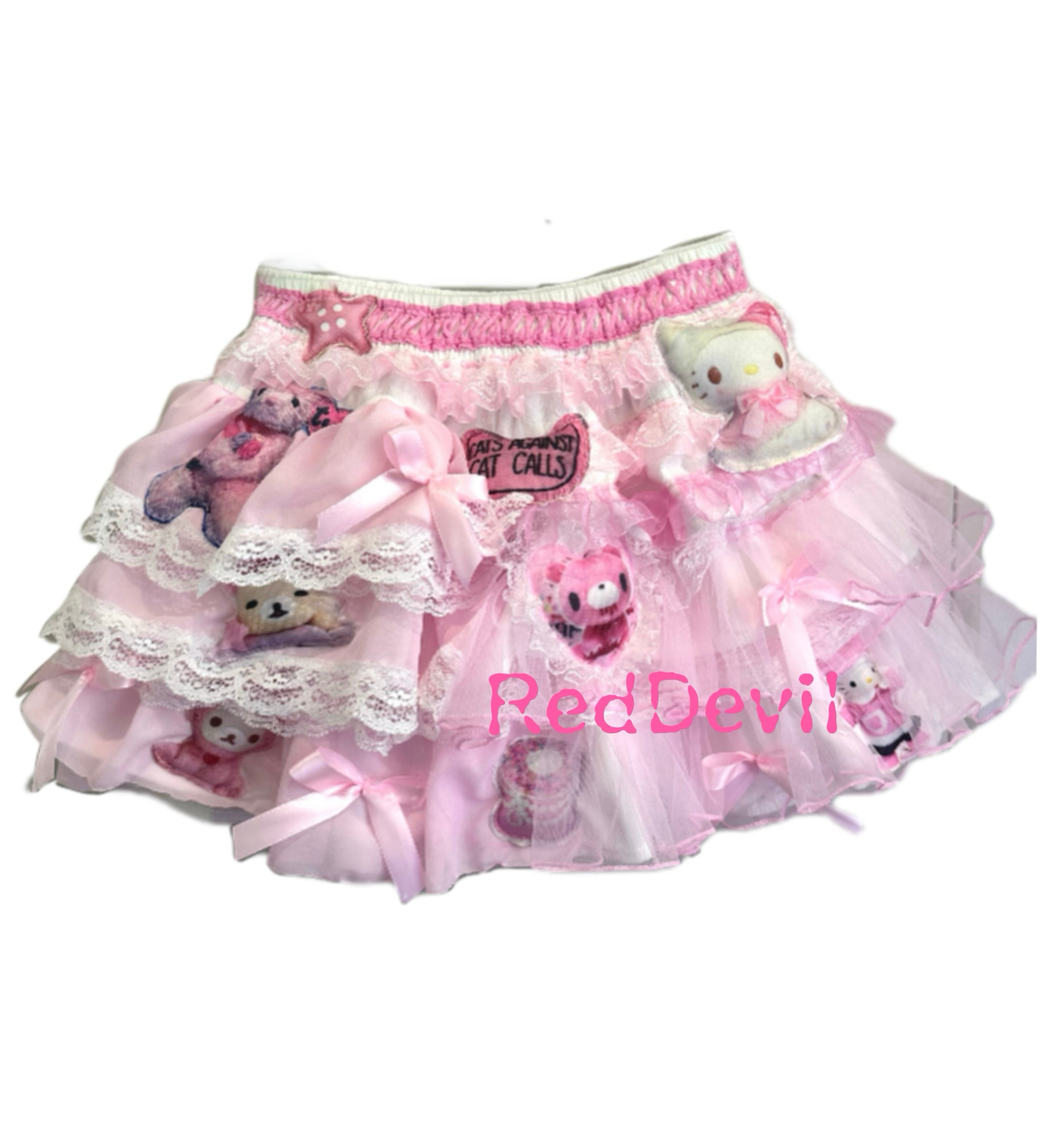 RedDevil Visual Kei Puffy Skirt | Sweet Harajuku Subculture Mini Skirt by Land Decora