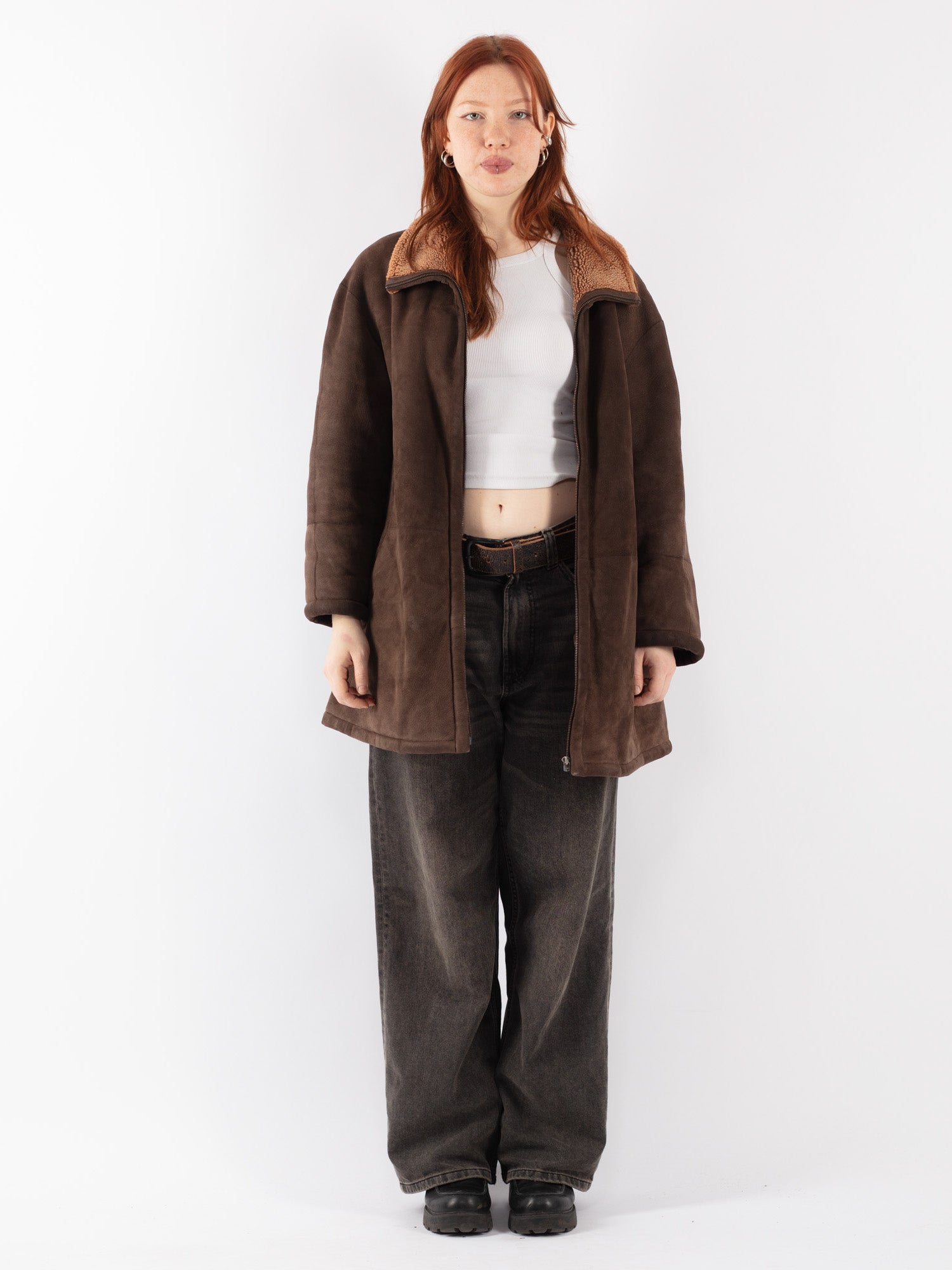 Vintage 90's Women Sheepskin Coat in Brown by Northern Grip