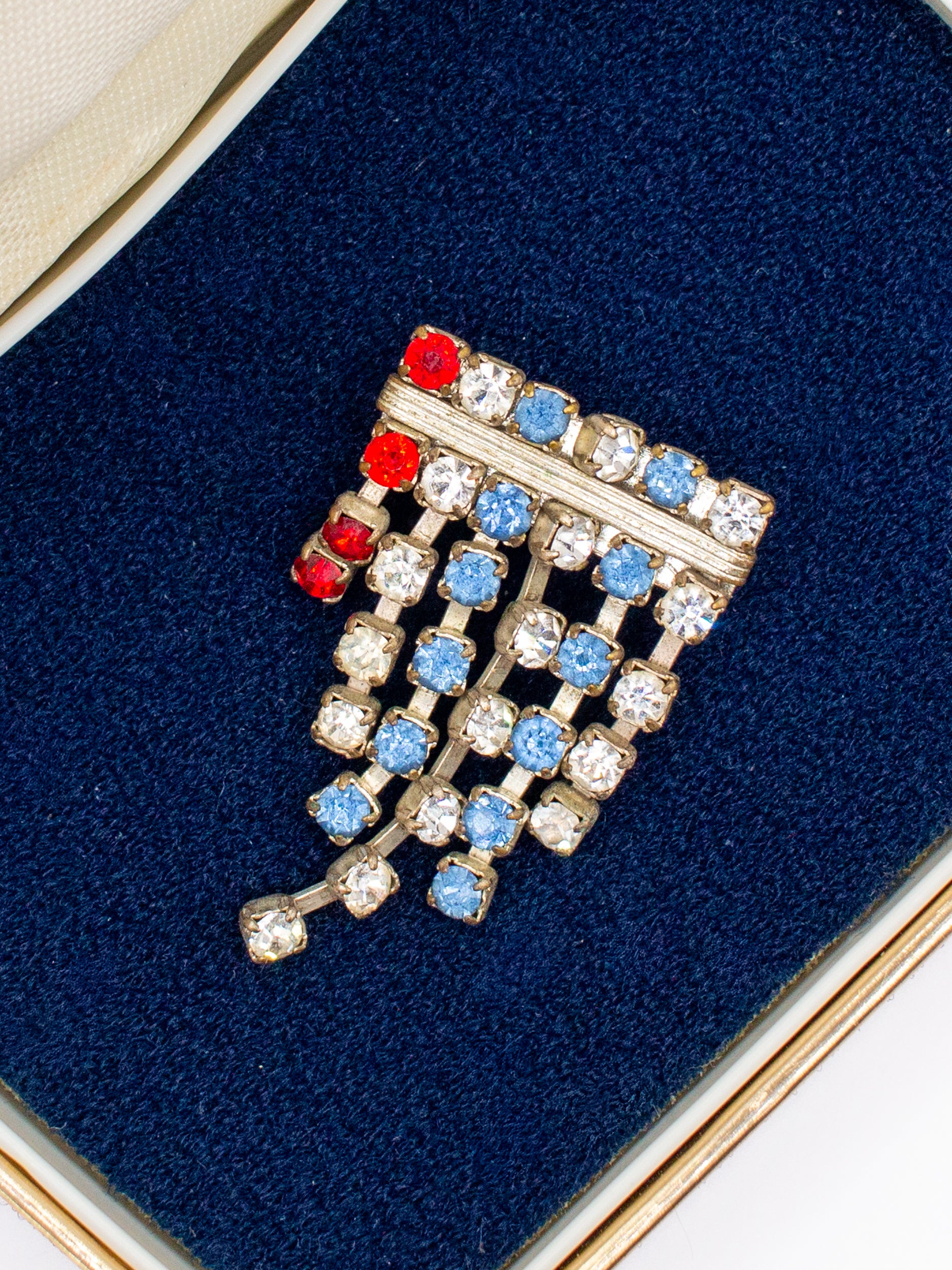 Vintage 50's Patriotic Rhinestone Dangle Brooch by Northern Grip