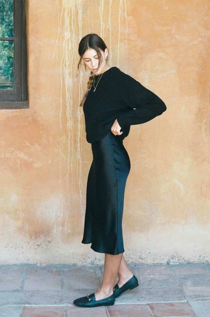 Kendall Slip Skirt | Black Silk Bias Cut Slip Skirt by Merritt Charles